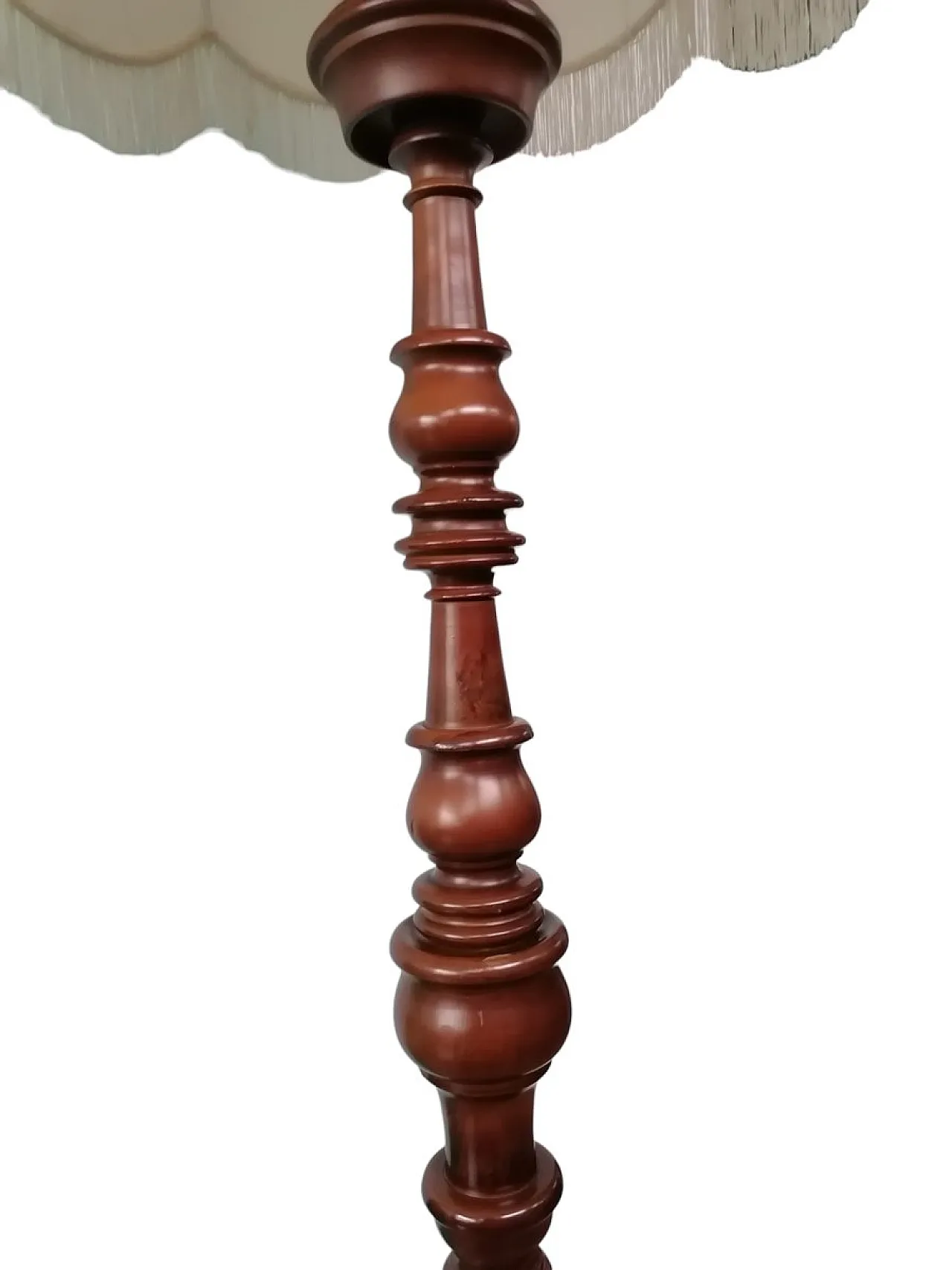 Lampada da terra Art Déco in legno di noce tornito, fine '800 3