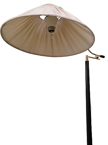 Lampada da terra con braccio regolabile e paralume in tessuto, anni '80