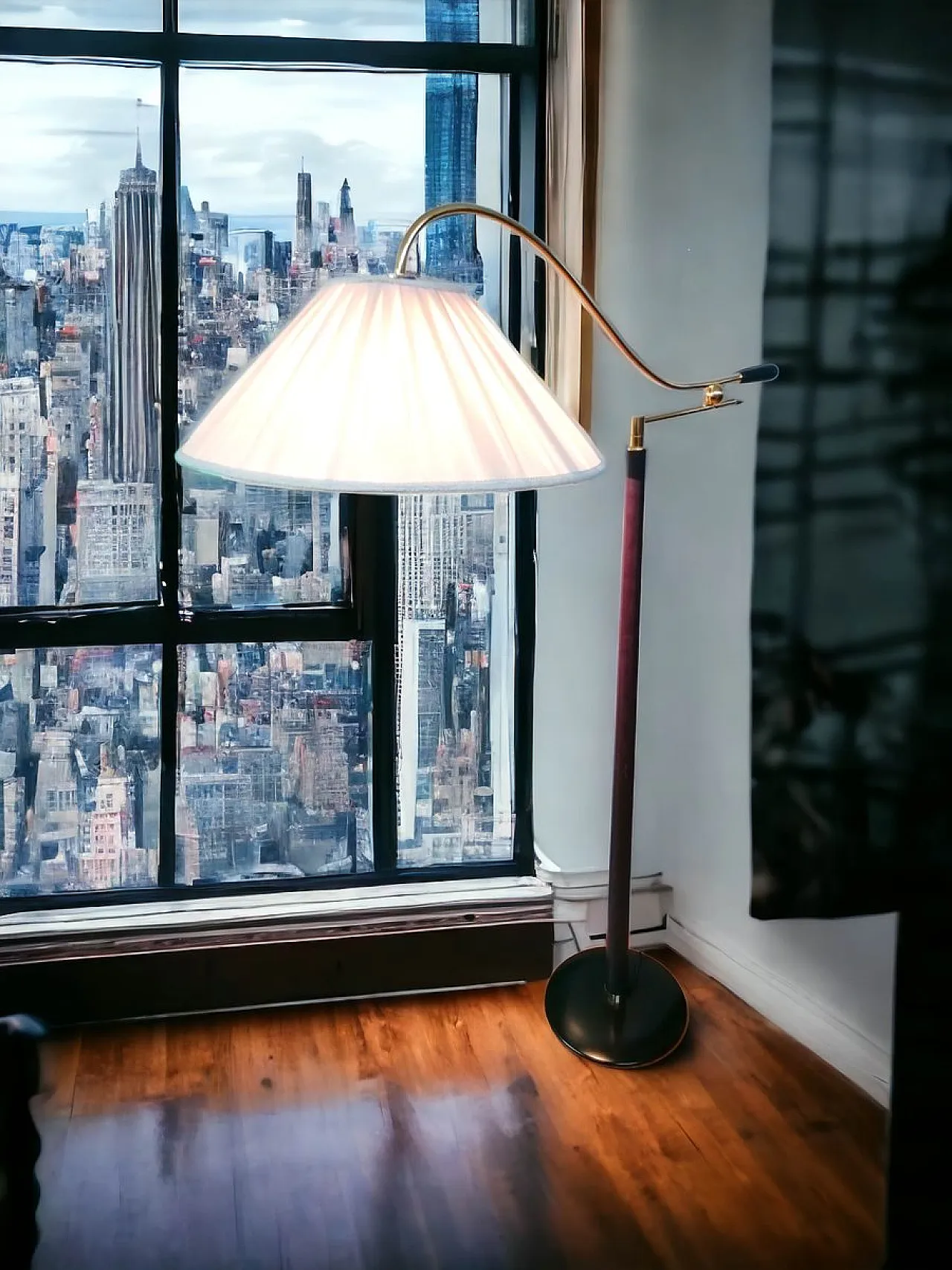 Lampada da terra con braccio regolabile e paralume in tessuto, anni '80 6