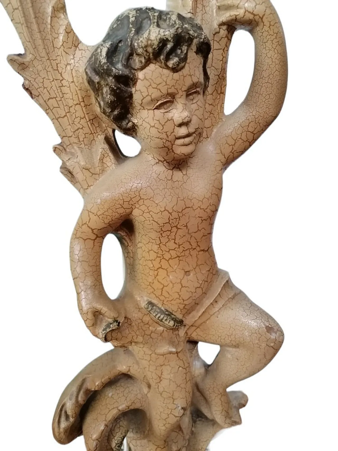 Lampada da terra con putto in legno e vetro opalino, anni '20 4