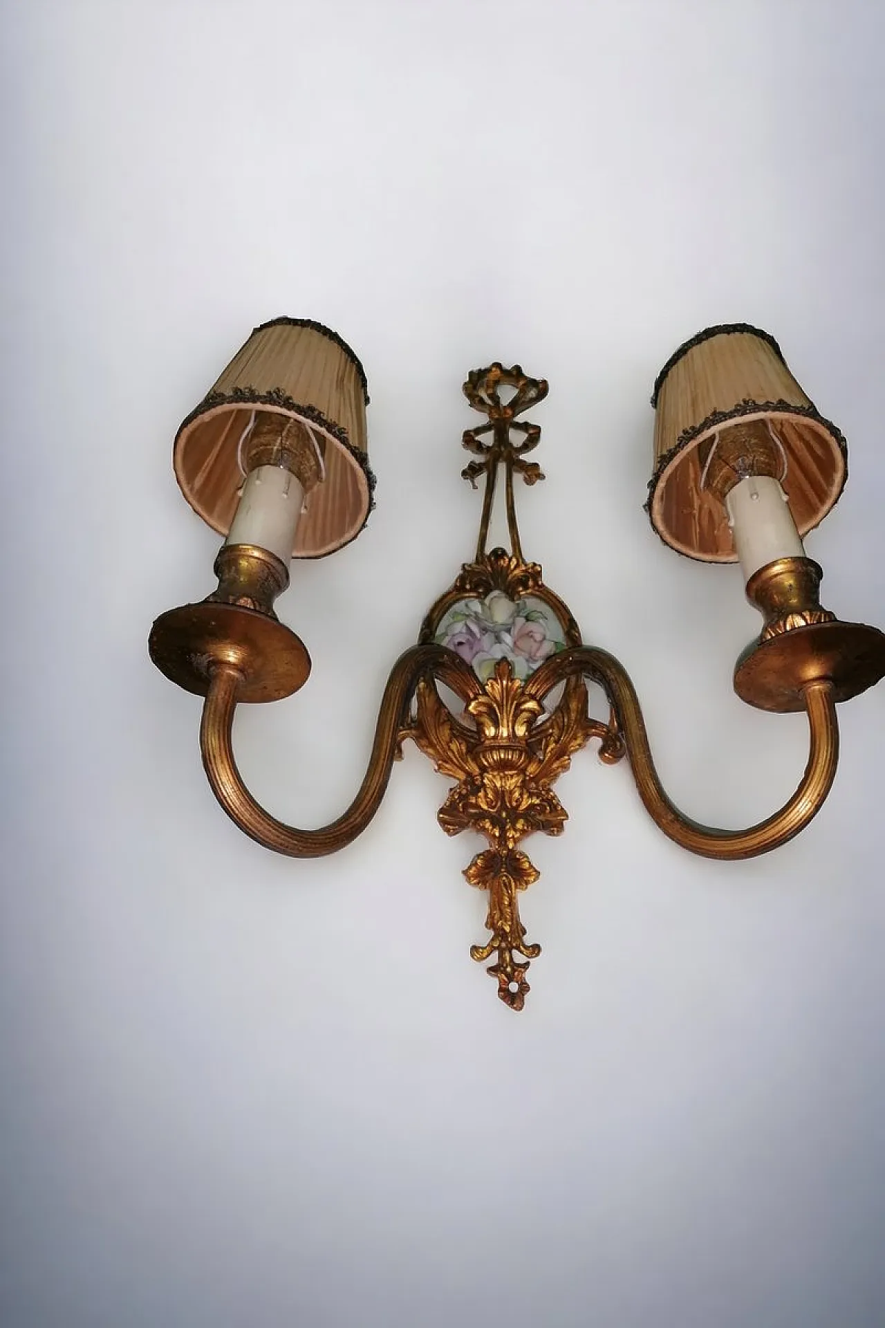 Applique a due braccia con placca in porcellana, anni '20 5