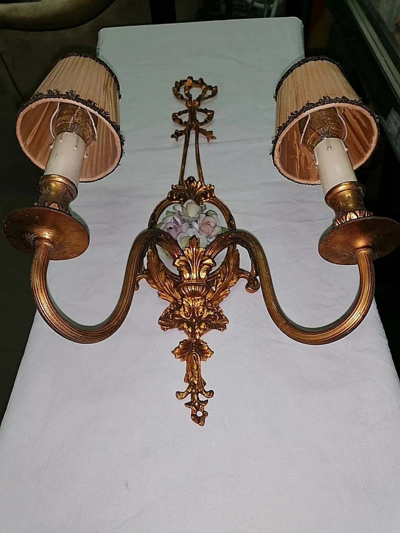 Applique a due braccia con placca in porcellana, anni '20 7