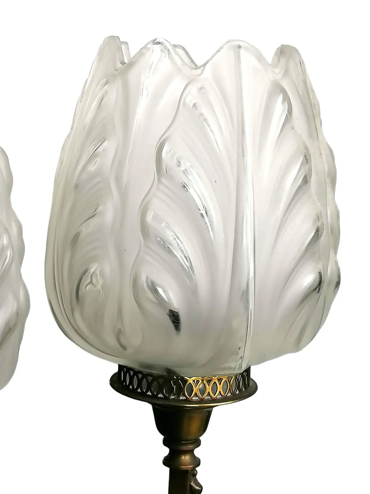 Lampada da parete a 2 braccia in ottone e punti luce a tulipano, '800 3