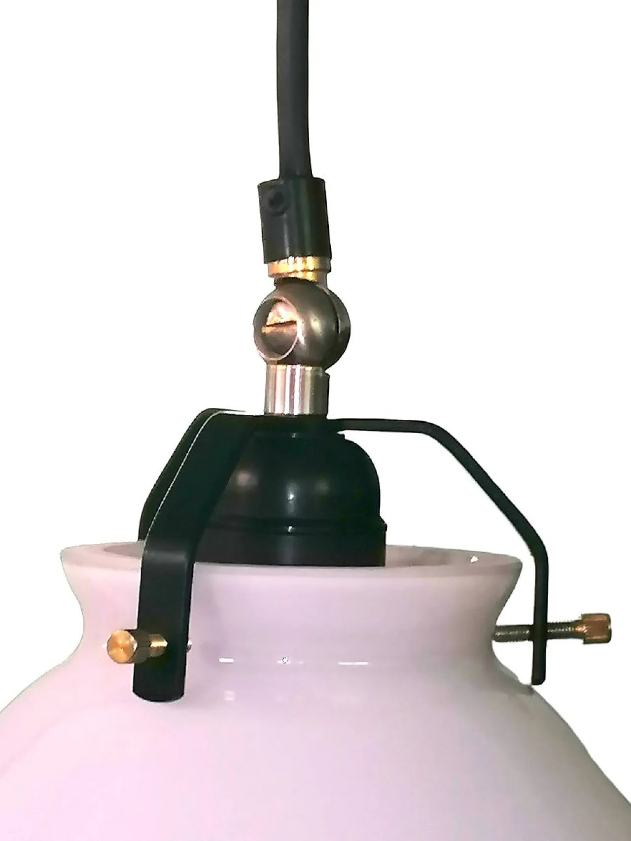 Lampada a sospensione in vetro bianco opalino e metallo smaltato, anni '70 3