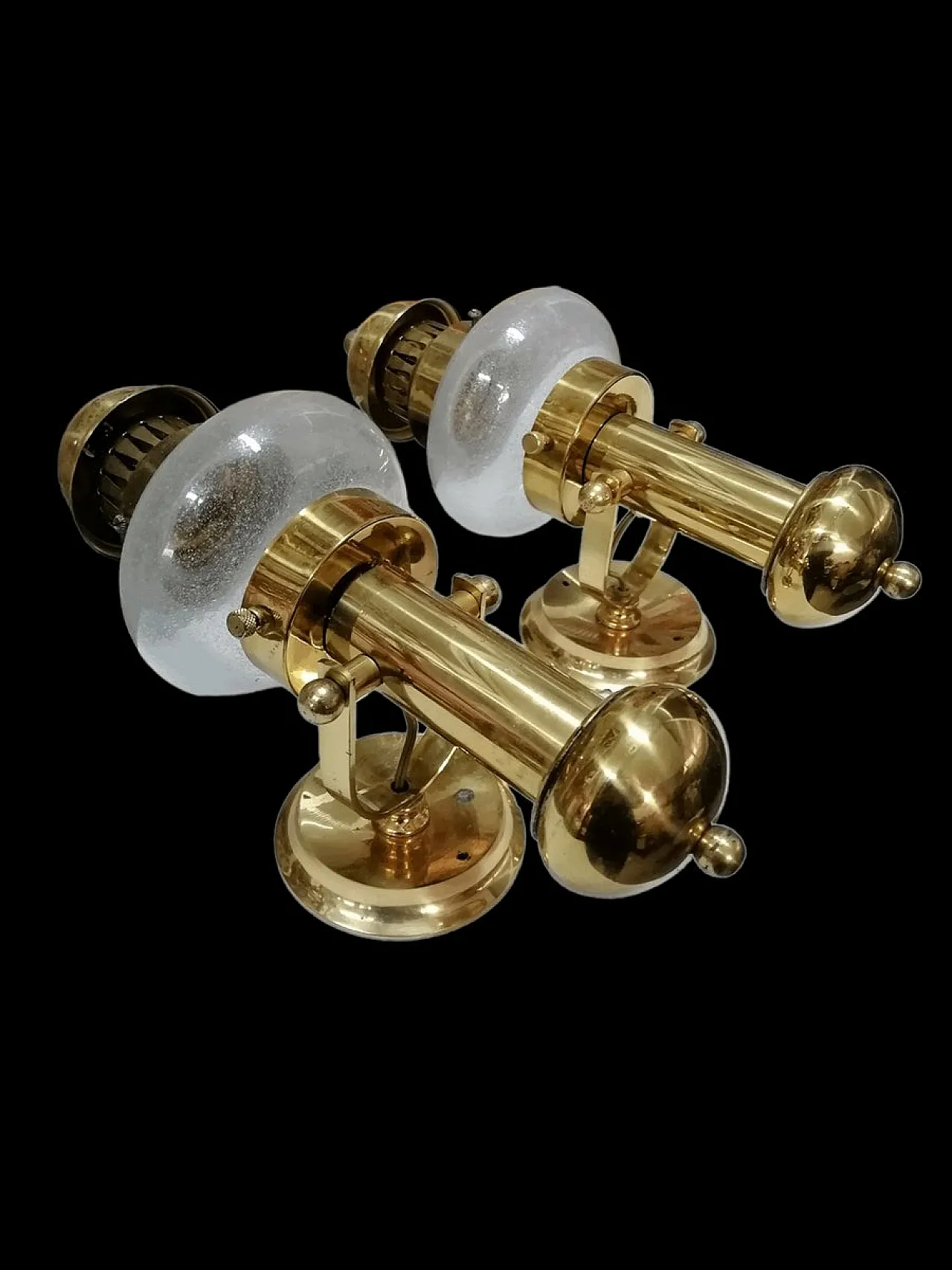 Coppia di applique da parete in vetro soffiato e ottone, anni '50 5