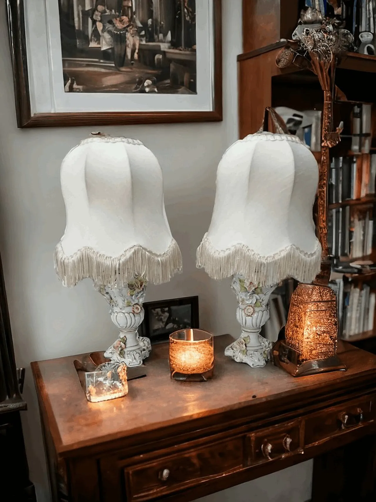 Coppia di lampade da comodino in ceramica di Capodimonte, fine '800 1