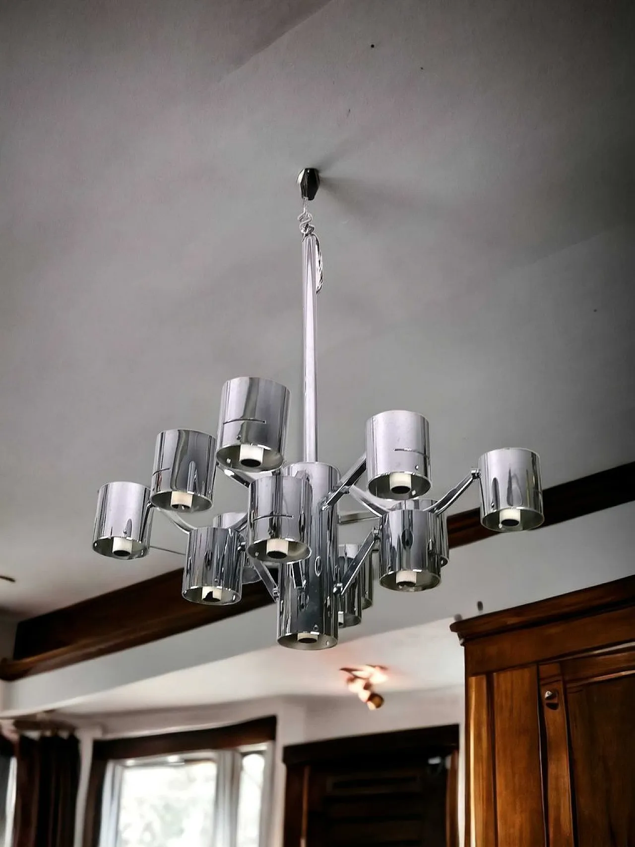 13-light steel chandelier attributed to Gaetano Sciolari, 1970s 1