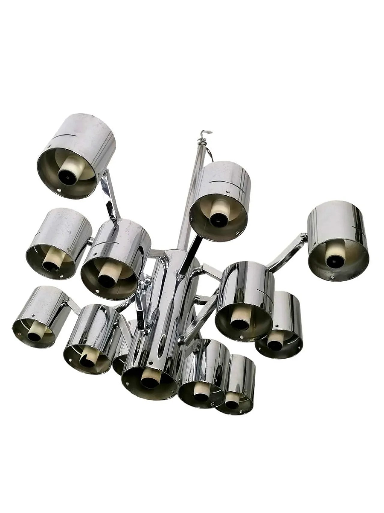 13-light steel chandelier attributed to Gaetano Sciolari, 1970s 3