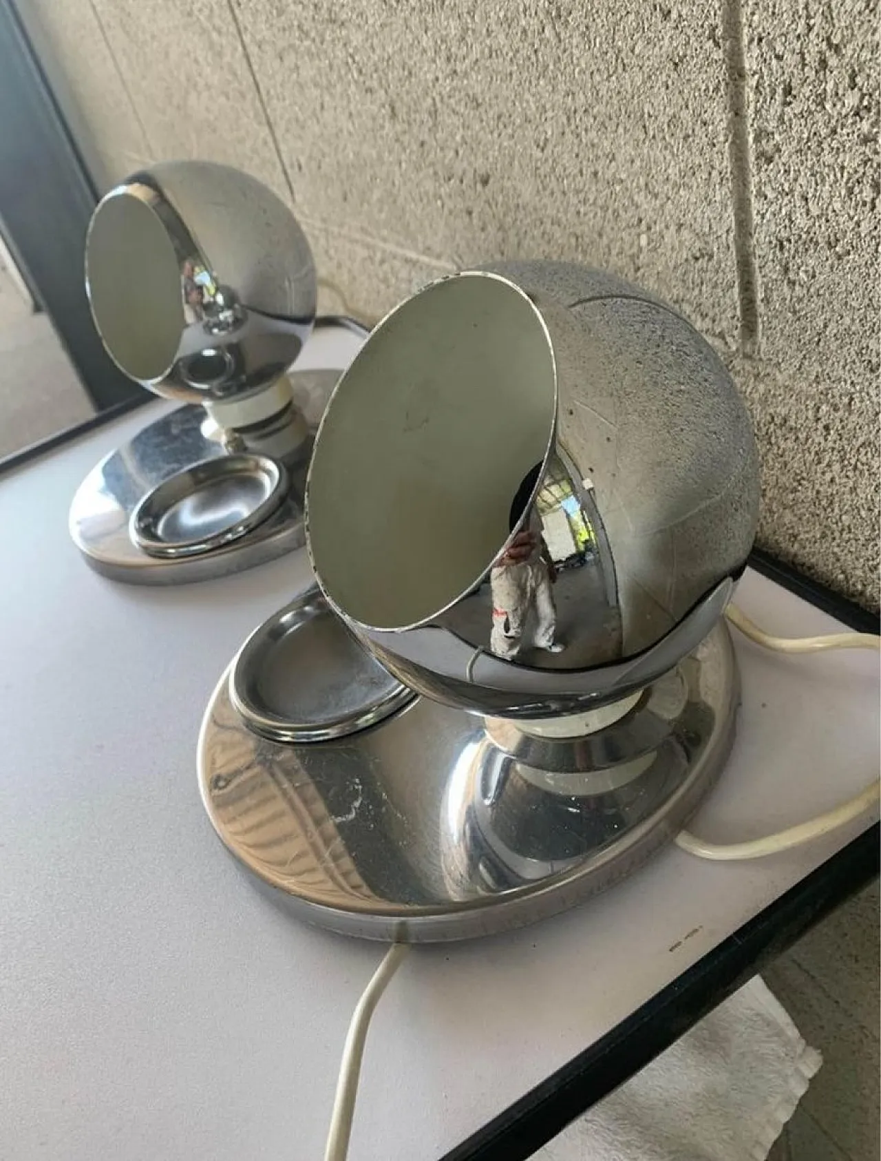 Pair of steel table lamps attributed to Goffredo Reggiani, 1970s 4