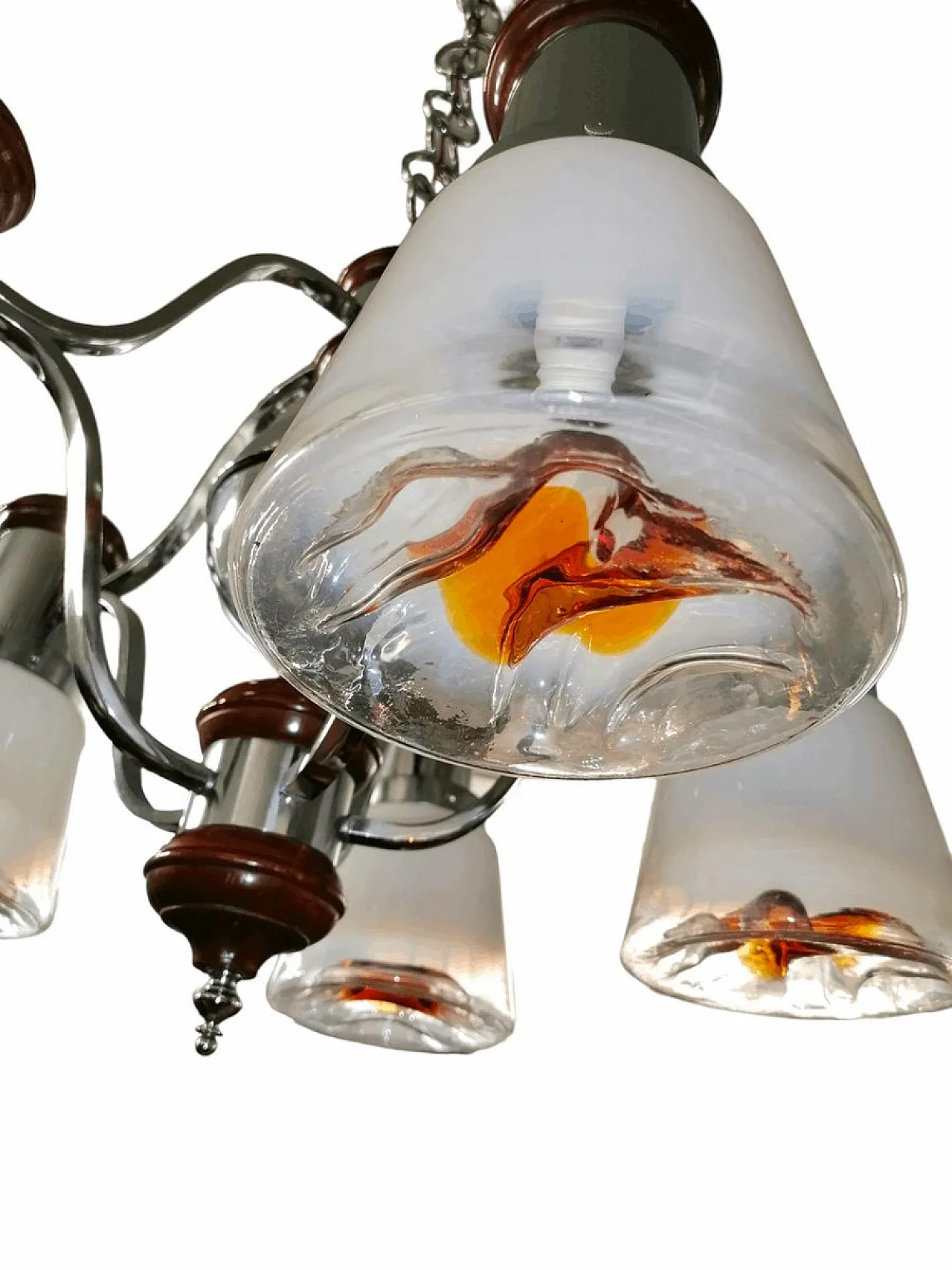 Lampadario in vetro di Murano Space Age a 5 luci di Mazzega, anni '70 2