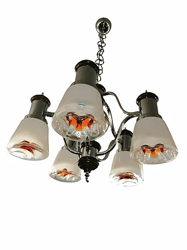 Lampadario in vetro di Murano Space Age a 5 luci di Mazzega, anni '70