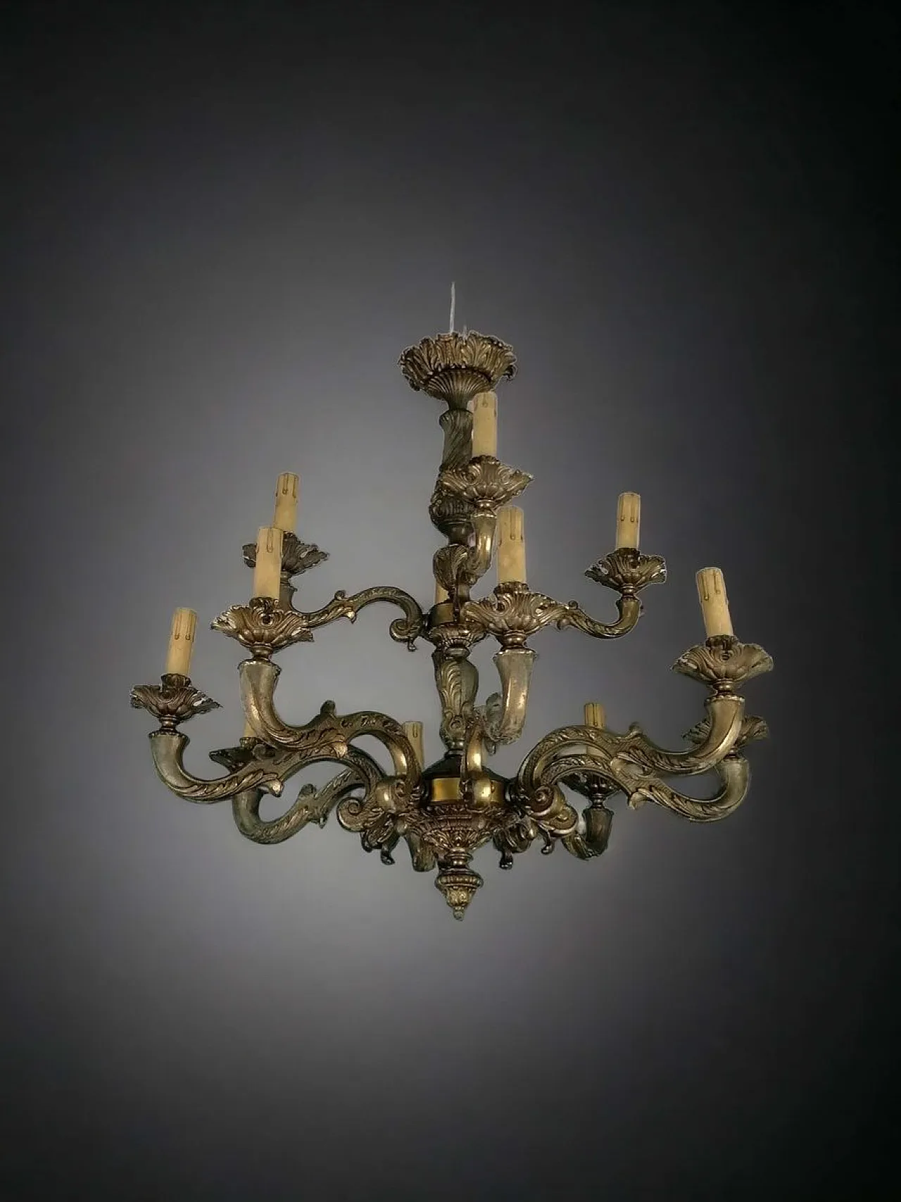 Lampadario in Bronzo a 12 Luci, anni '20 1