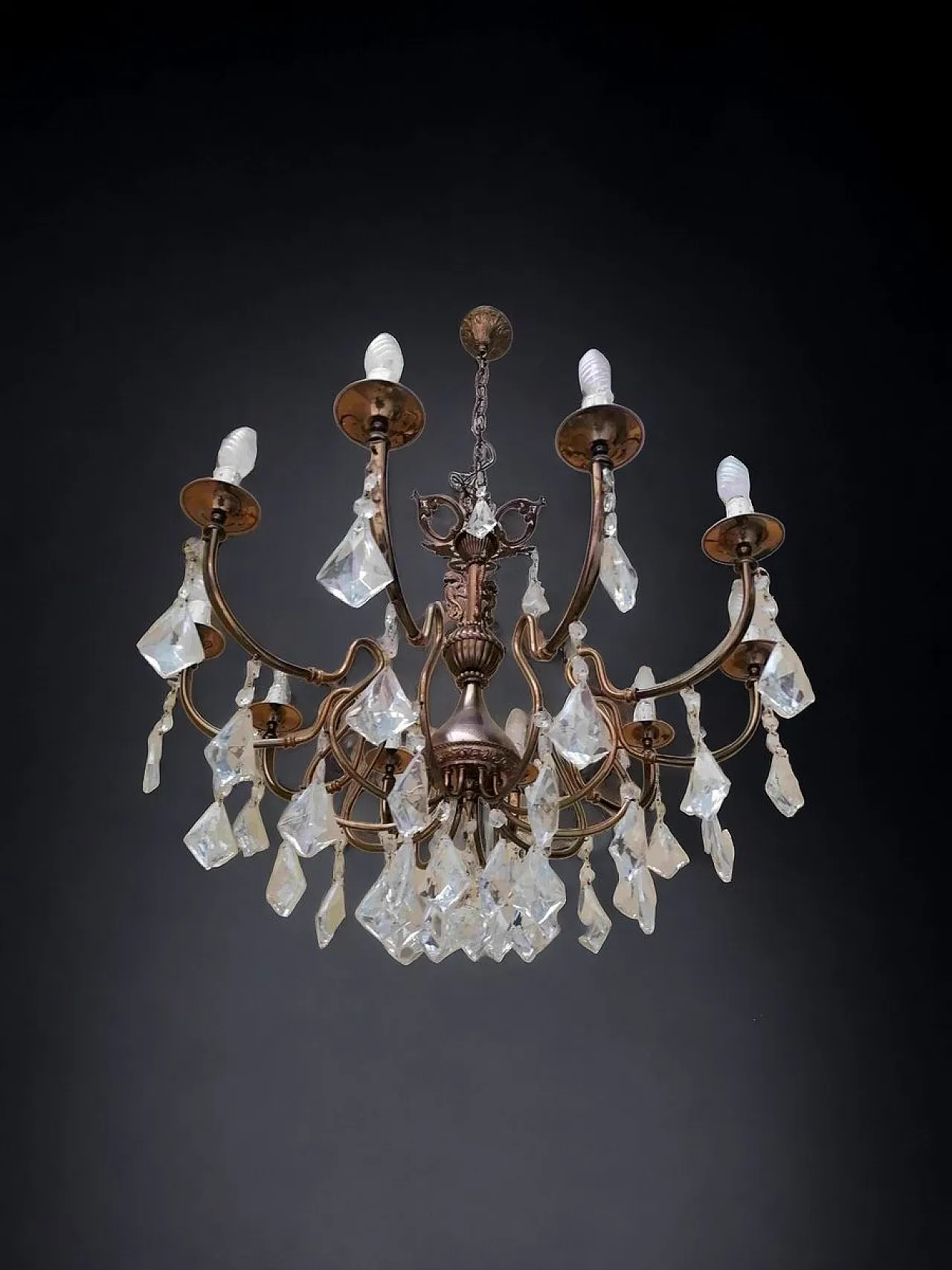 Lampadario cristallo e ottone a 10 luci di Bottega Veneziana, anni '50 5