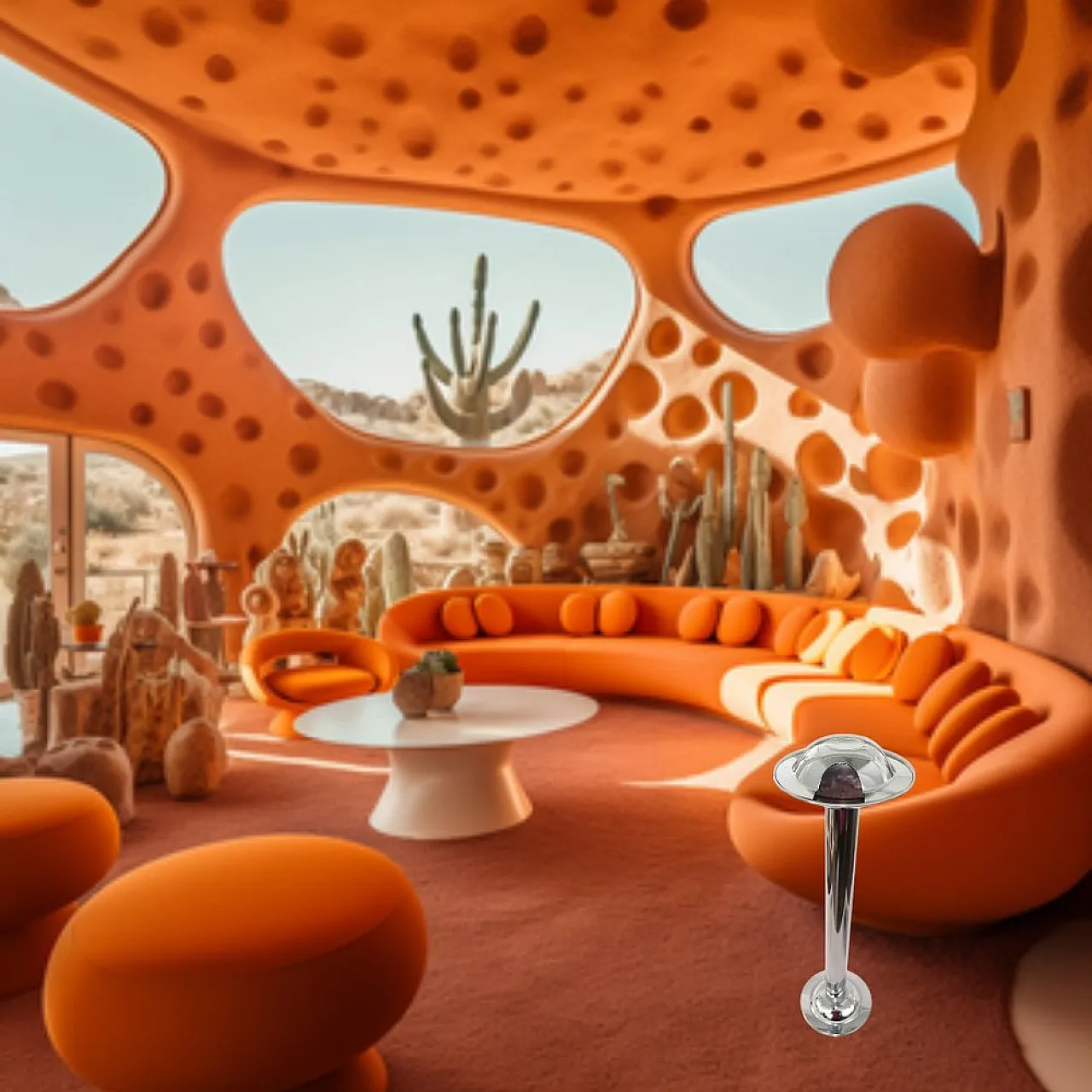 Space Age Steel Ashtray UFO Model Molto Raro, 1970s 3