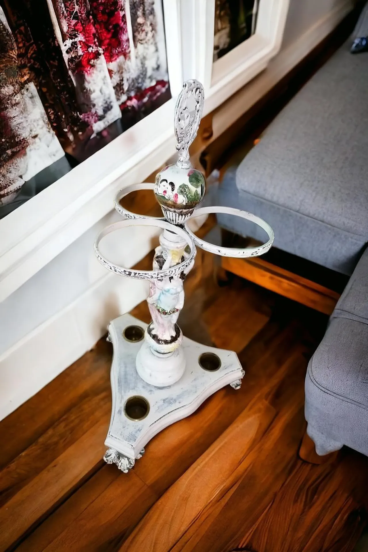 Portaombrelli in ceramica e legno di Capodimonte, anni '50 2