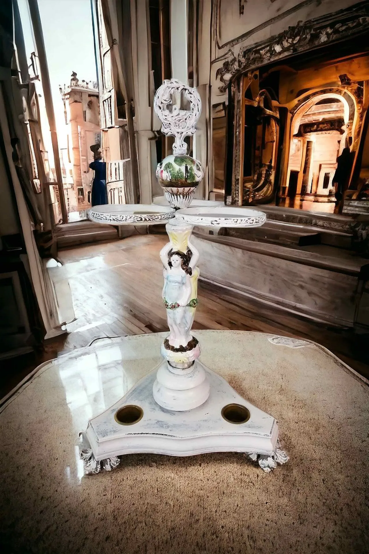 Portaombrelli in ceramica e legno di Capodimonte, anni '50 5