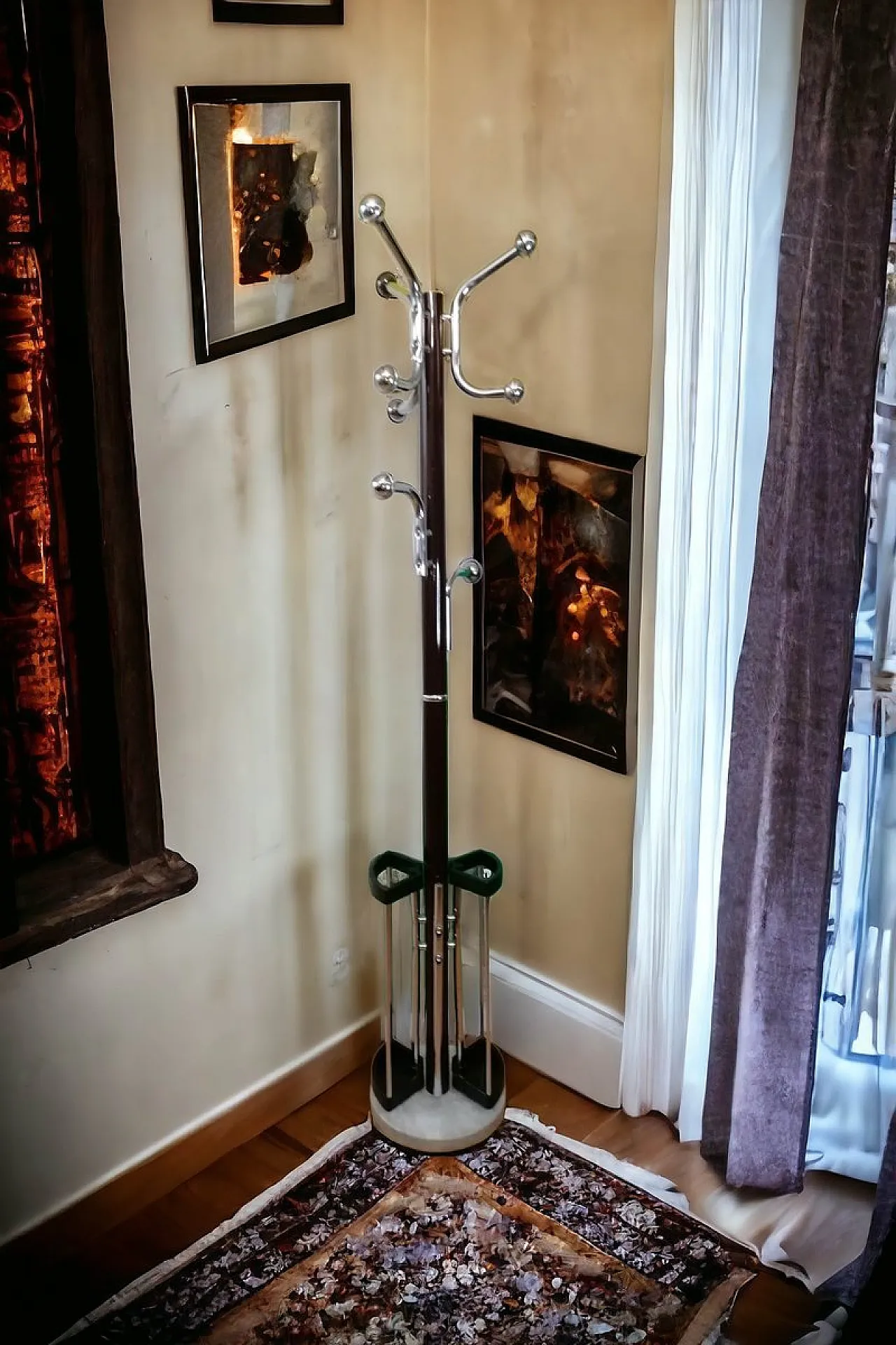 Appendiabiti Space Age con portaombrelli in acciaio e marmo, anni '70 1