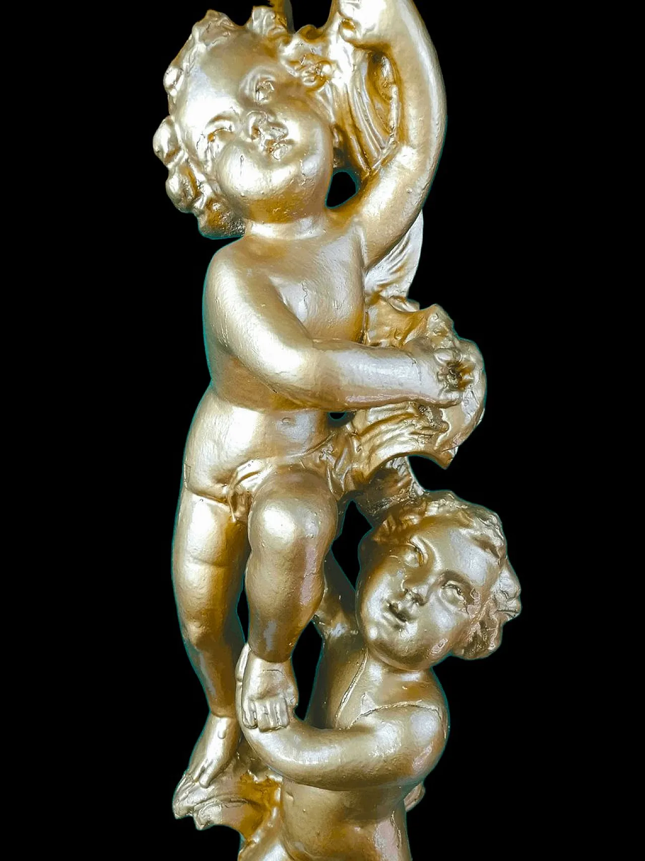 Carved Wooden Sculpture Column with Cherubs, 1920s 4