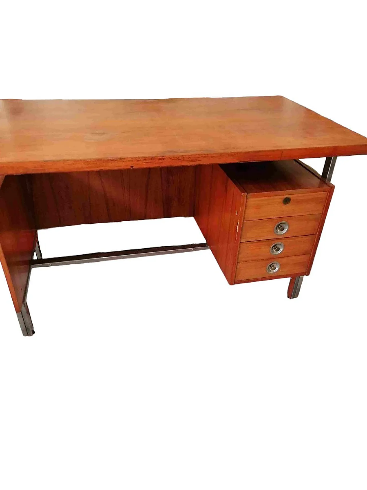 Desk in Veneered Wood, Metal with Leather Finish, 1950s 2