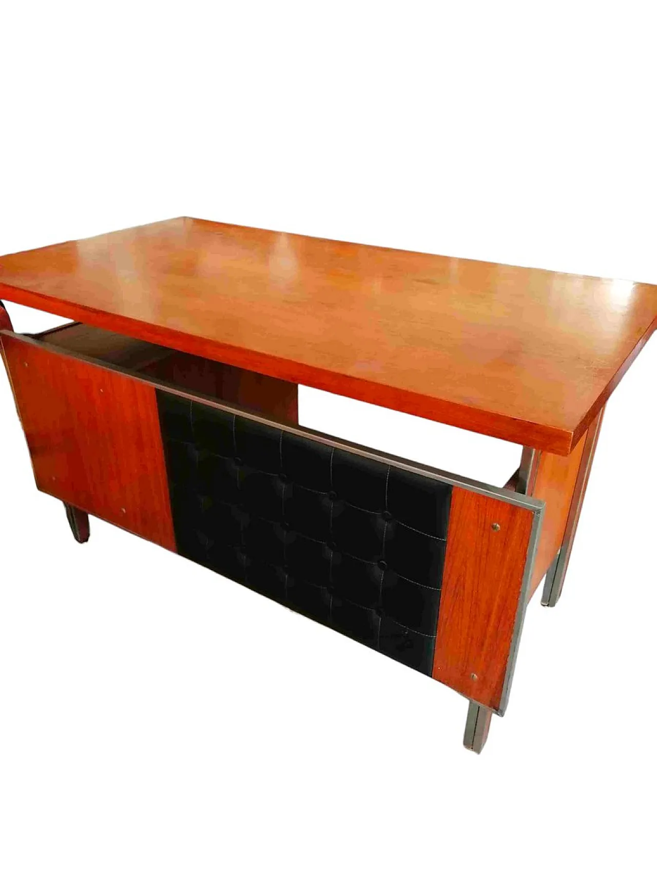 Desk in Veneered Wood, Metal with Leather Finish, 1950s 3