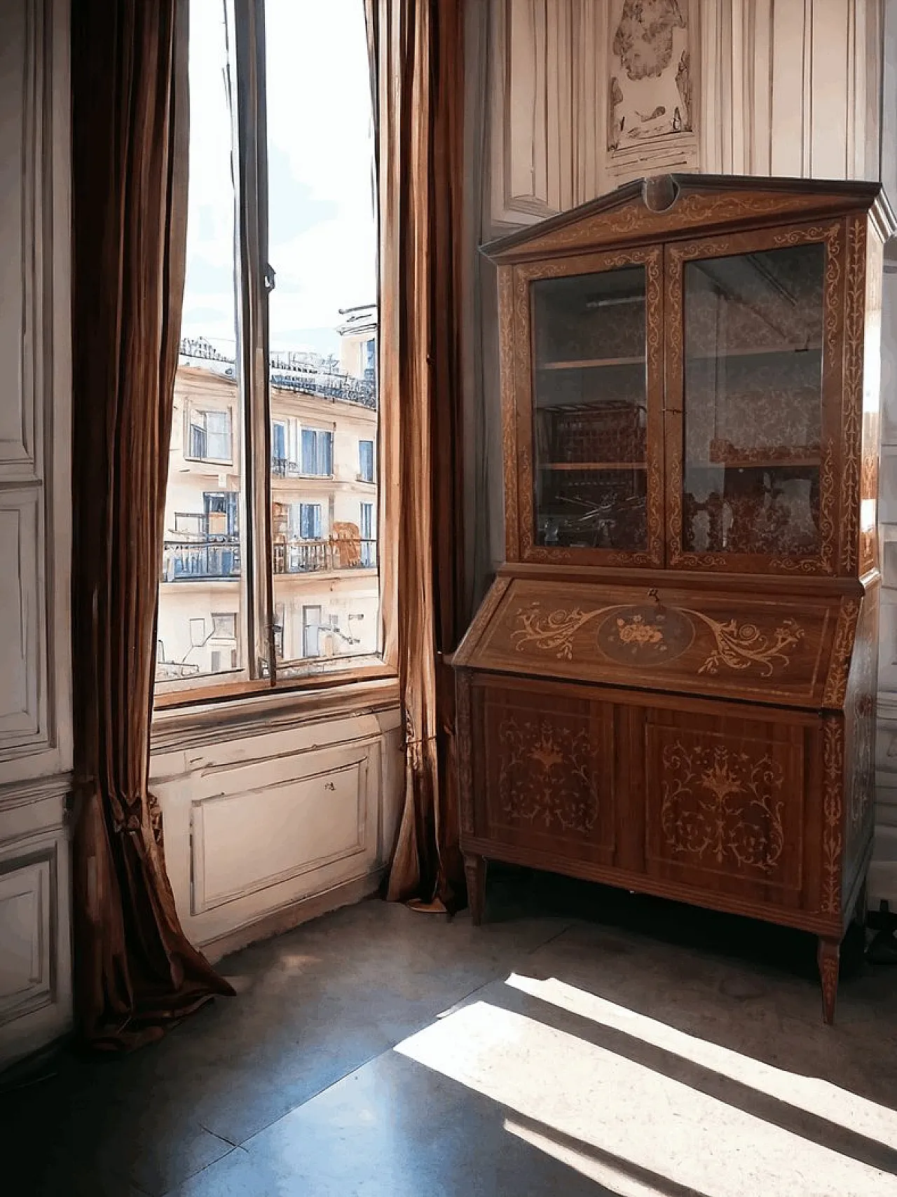 Vetrina Carlo X con scrivania pieghevole, 1890 1