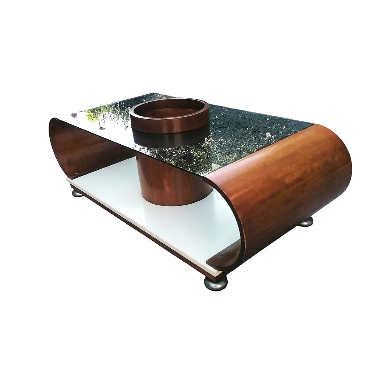 Tavolino da liquore rotondo centrale curvo in stile Joe Colombo, anni '70 2