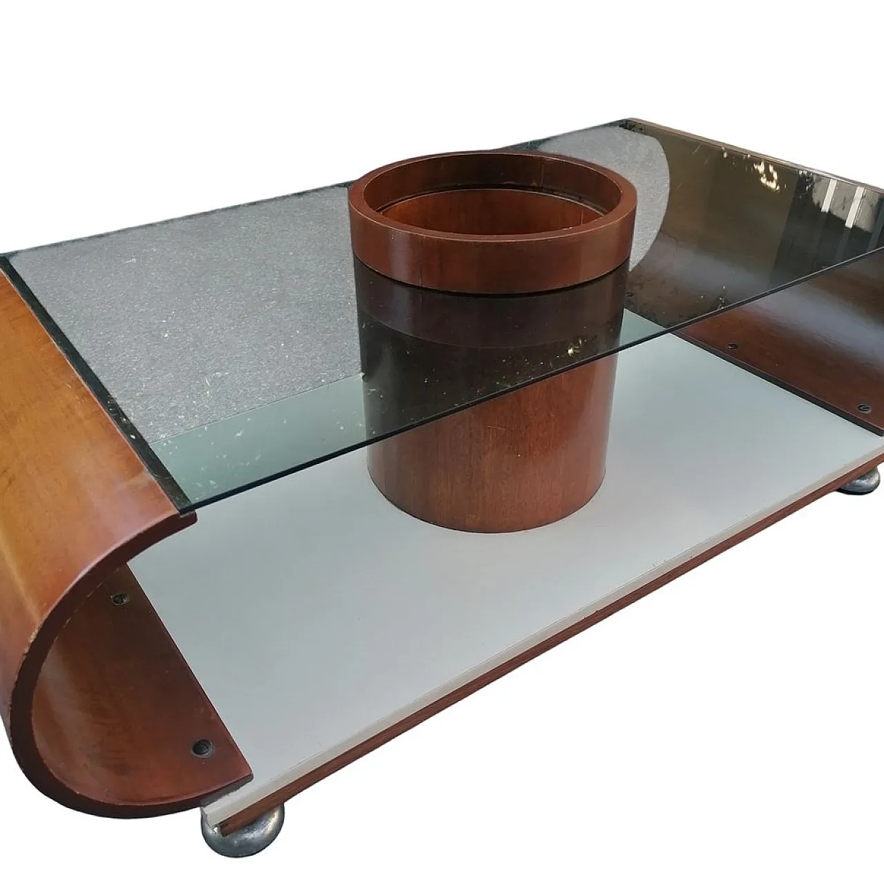 Tavolino da liquore rotondo centrale curvo in stile Joe Colombo, anni '70 3