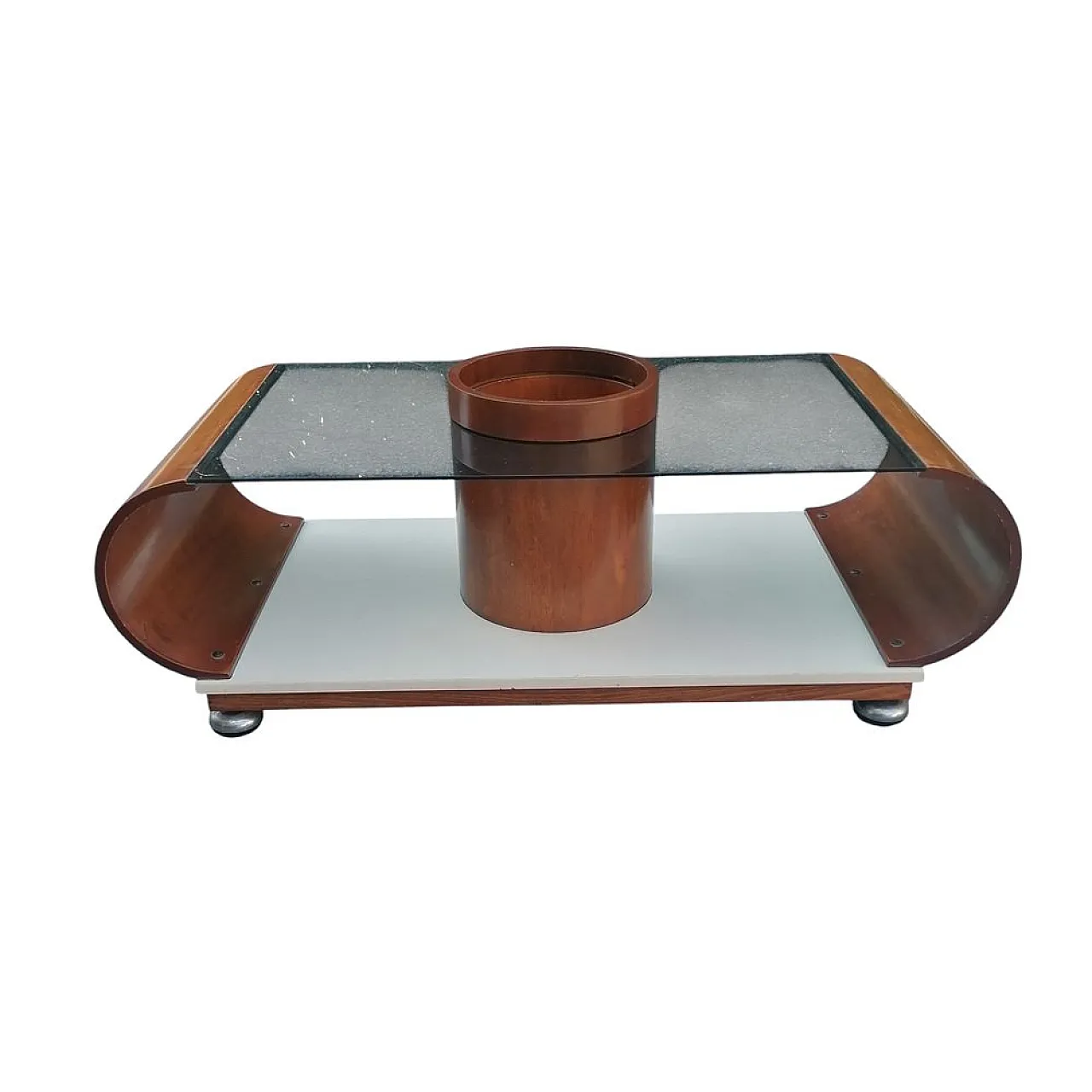 Tavolino da liquore rotondo centrale curvo in stile Joe Colombo, anni '70 4