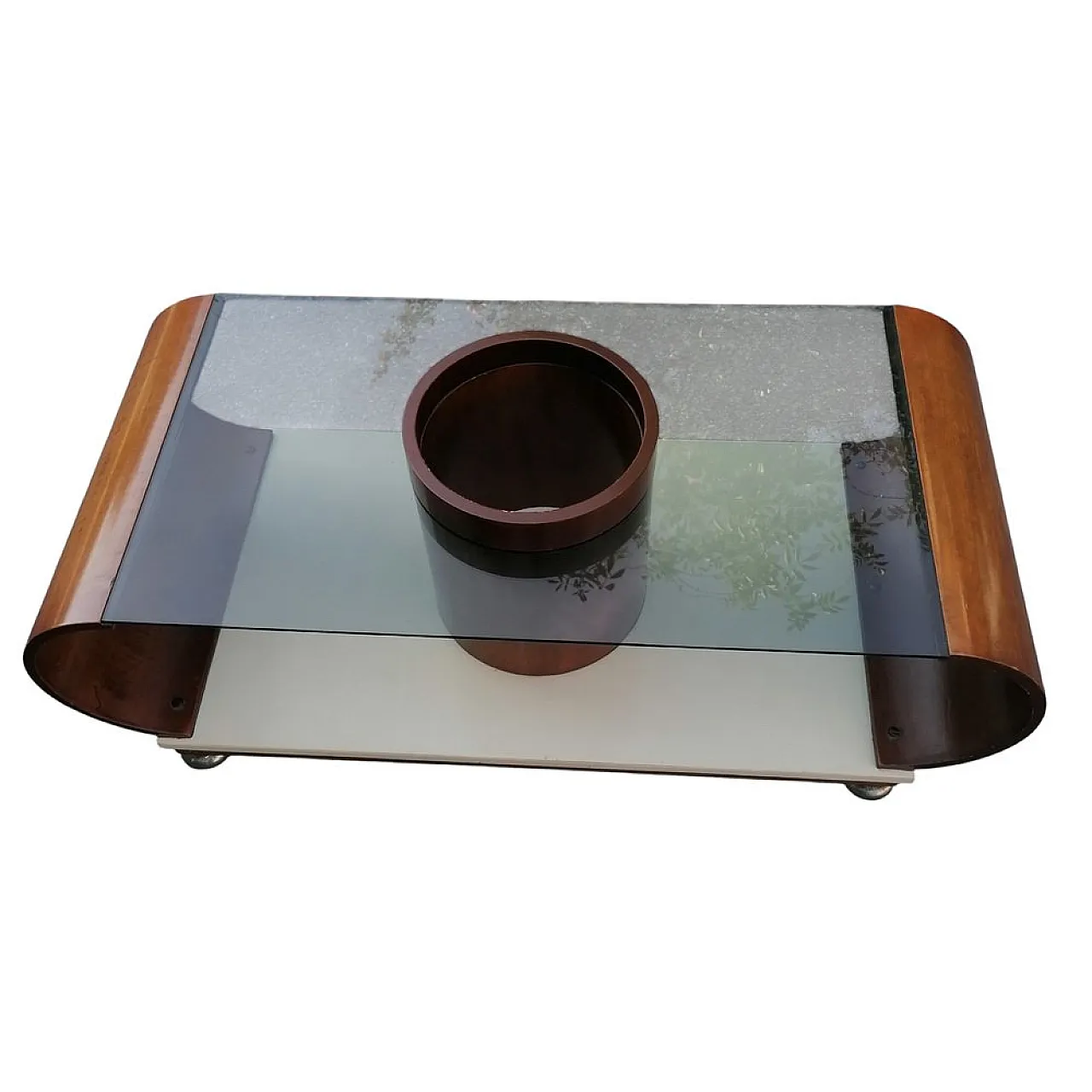 Tavolino da liquore rotondo centrale curvo in stile Joe Colombo, anni '70 6