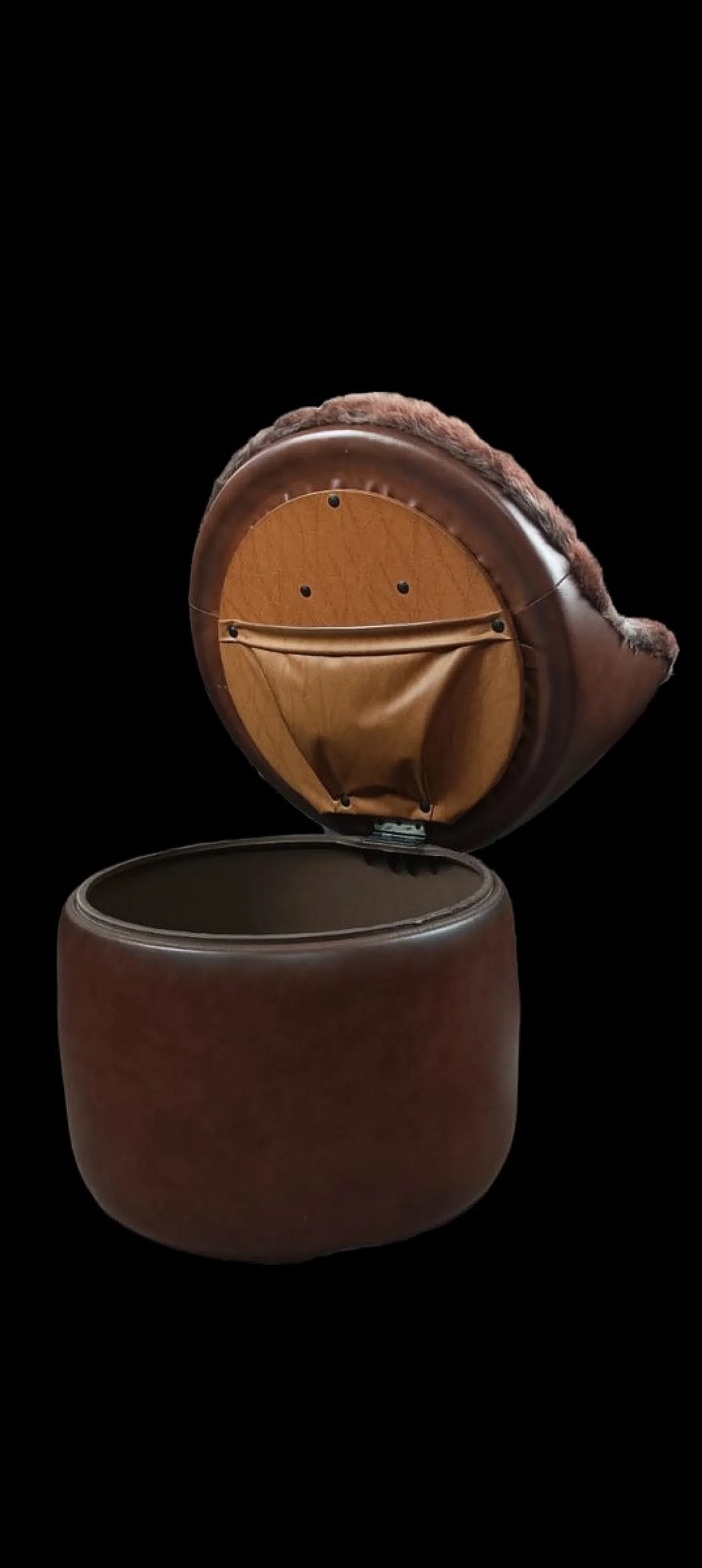 Set di Pouf in Pelle e Morbida Pelliccia Sintetica con Contenitore, Anni '70 2