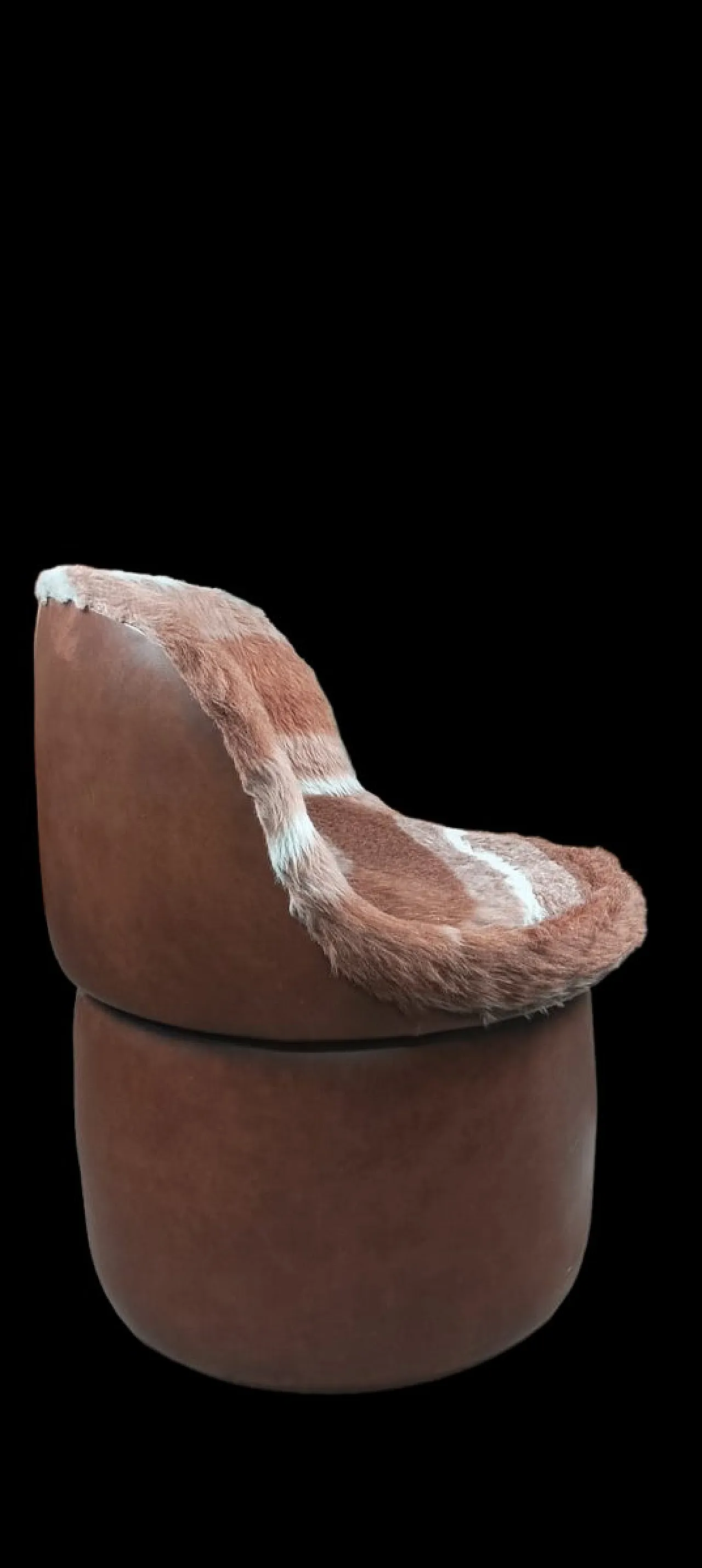 Set di Pouf in Pelle e Morbida Pelliccia Sintetica con Contenitore, Anni '70 4