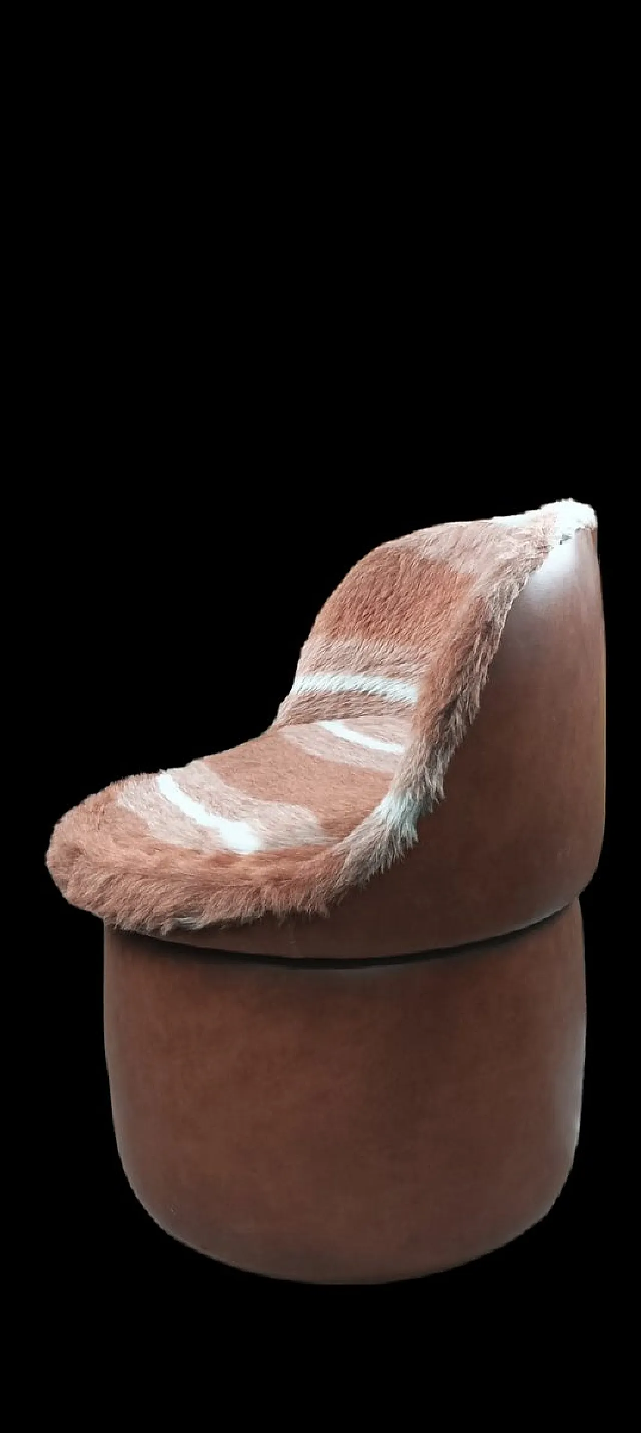 Set di Pouf in Pelle e Morbida Pelliccia Sintetica con Contenitore, Anni '70 6