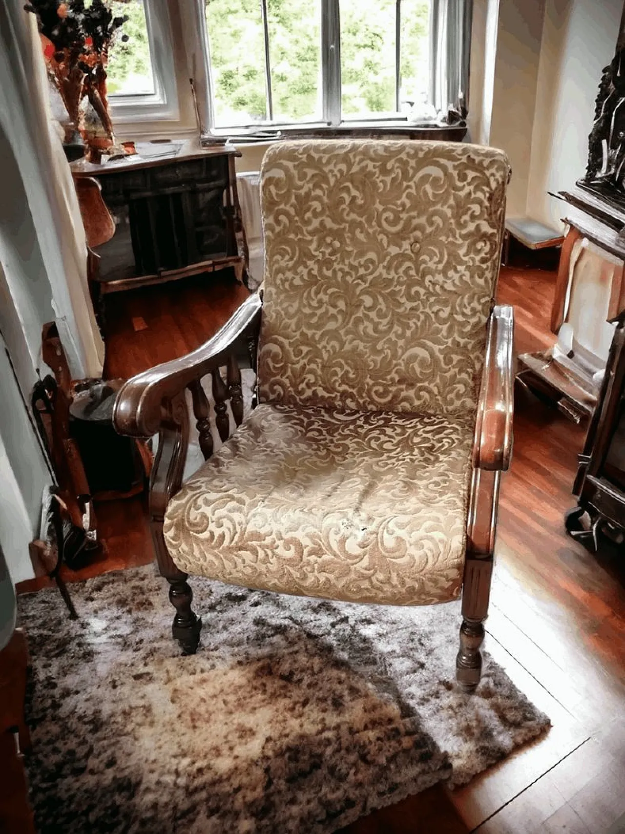 Poltrona in legno e velluto, anni '30 1