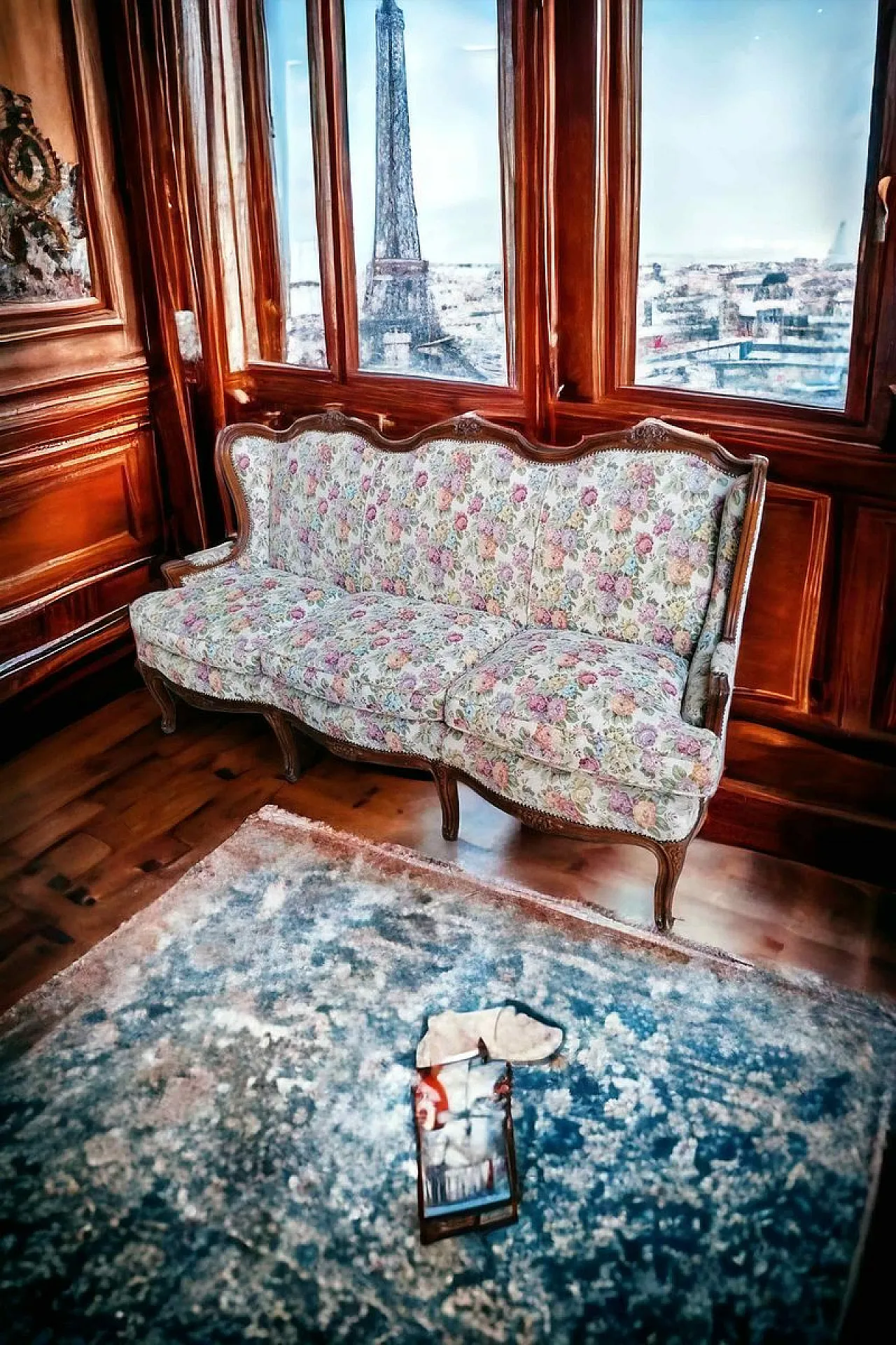 Divano barocco in tessuto floreale, metà del XX secolo 3