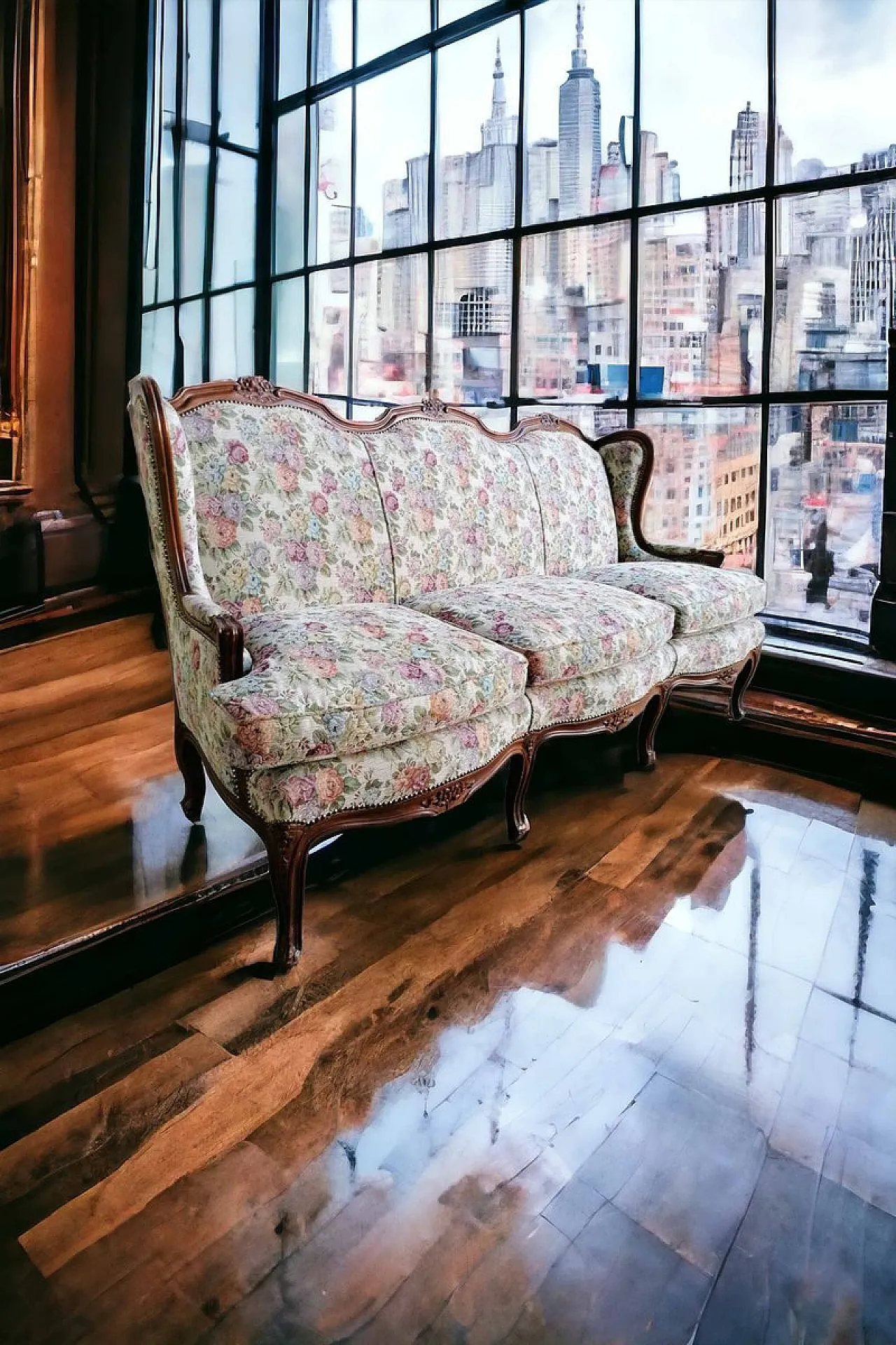 Divano barocco in tessuto floreale, metà del XX secolo 4