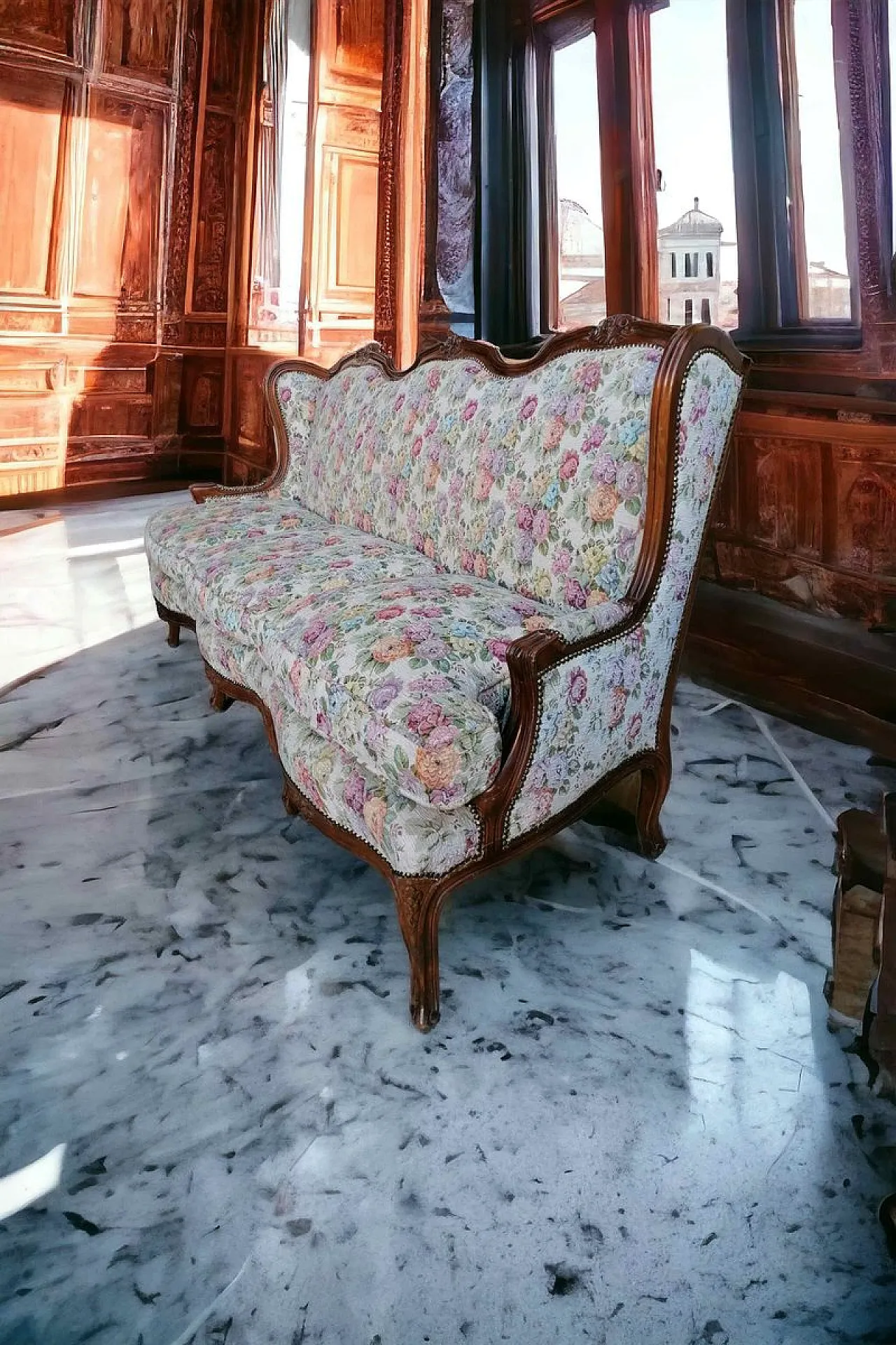 Divano barocco in tessuto floreale, metà del XX secolo 5