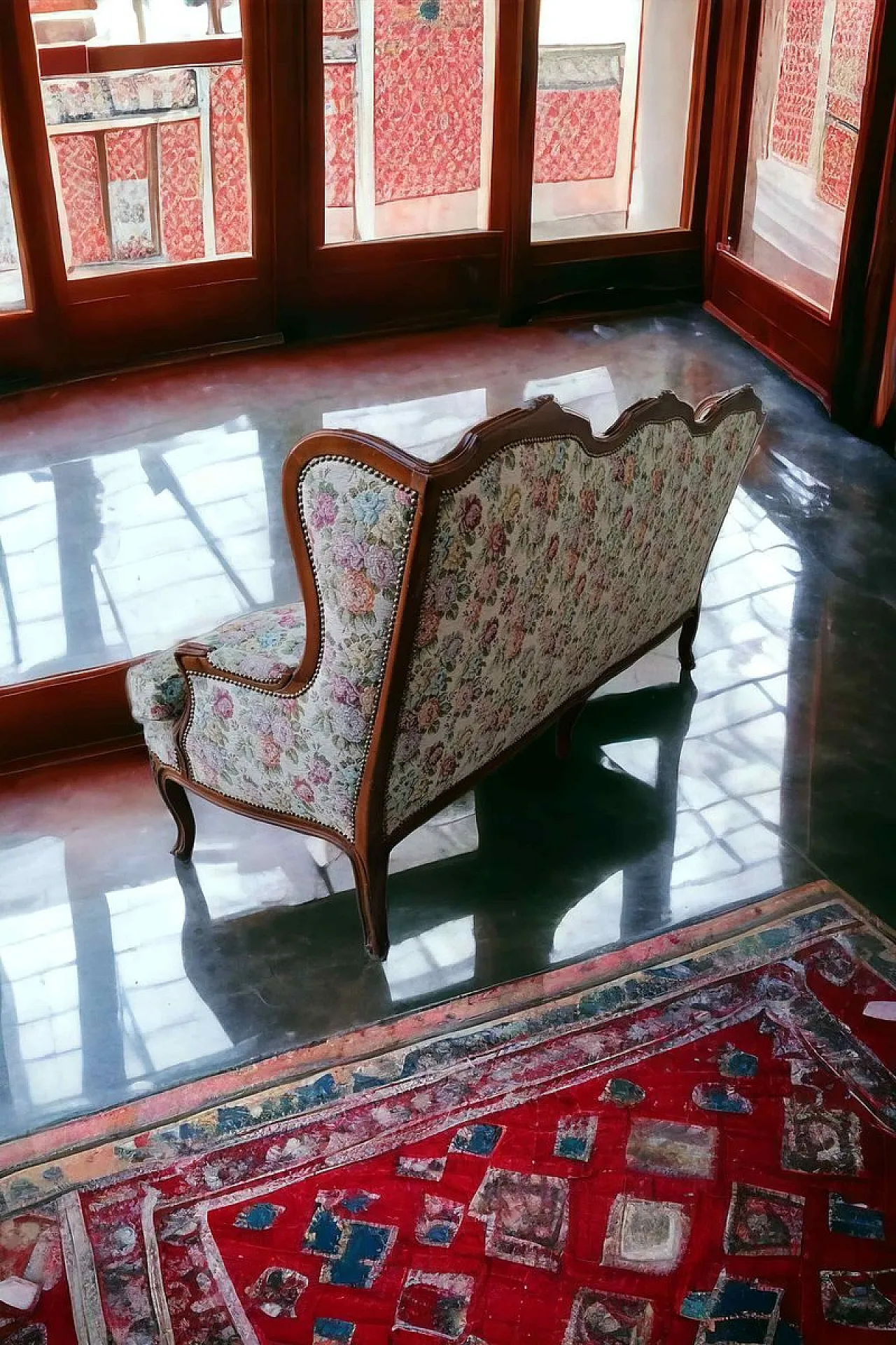 Divano barocco in tessuto floreale, metà del XX secolo 6