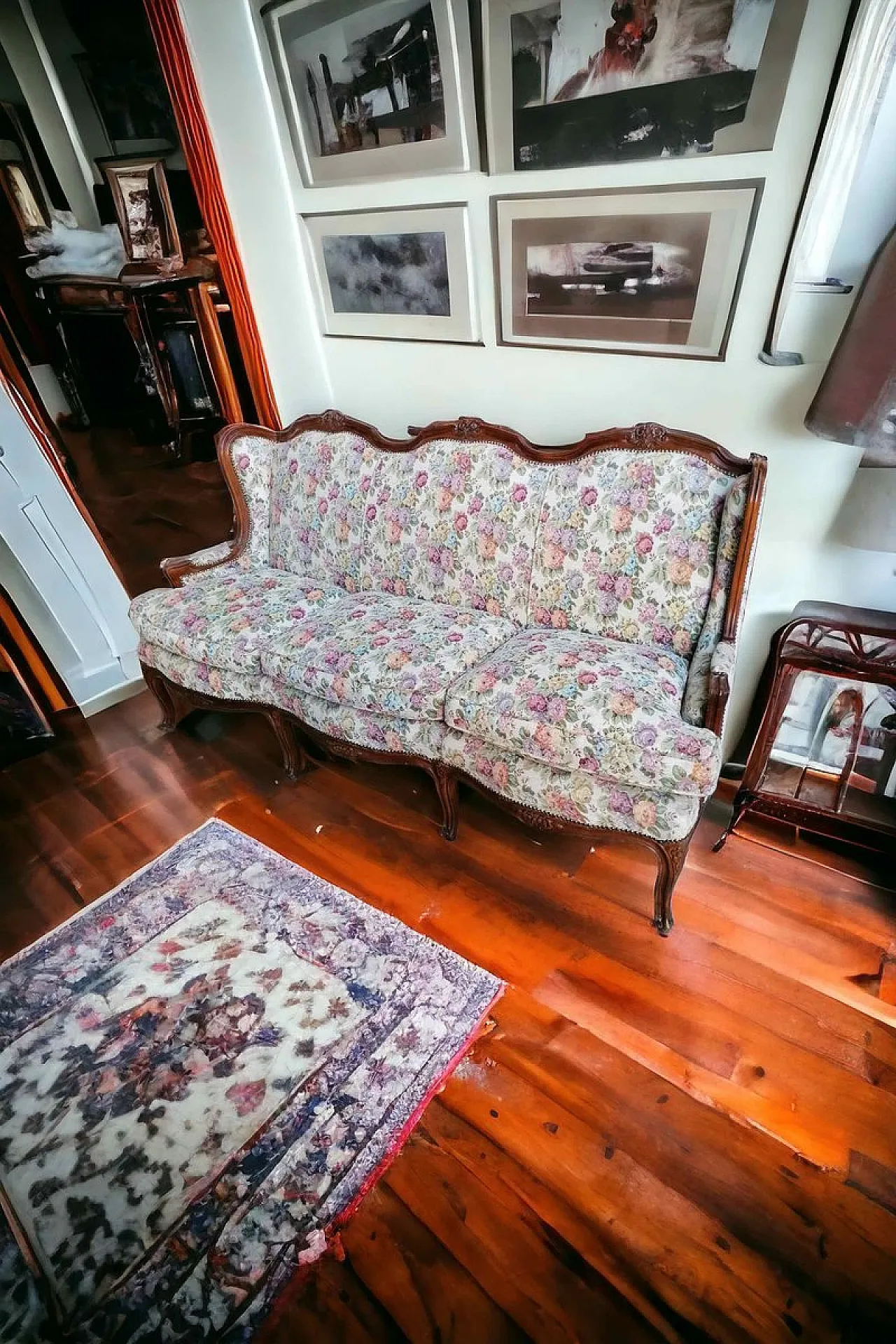 Divano barocco in tessuto floreale, metà del XX secolo 8