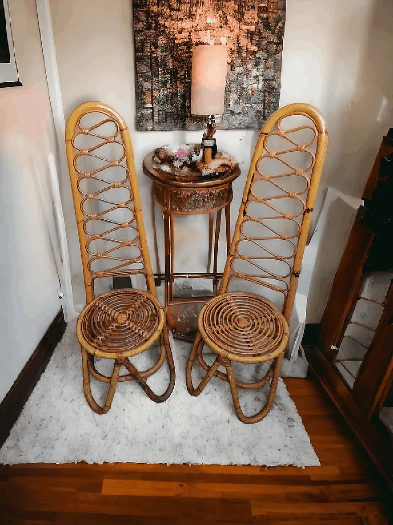 Coppia di sedie in bambù con schienale alto, Bonacina anni '60 1