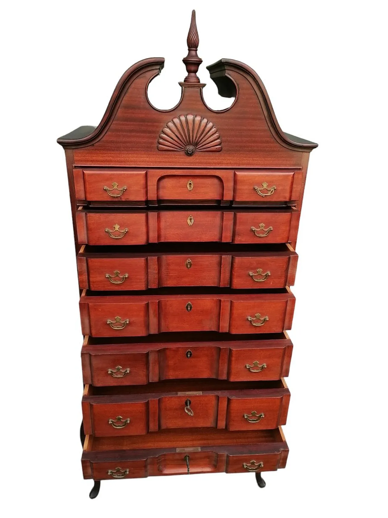 Cassettone alto a 7 cassetti Queen Anne Chippendale, XVIII secolo 9