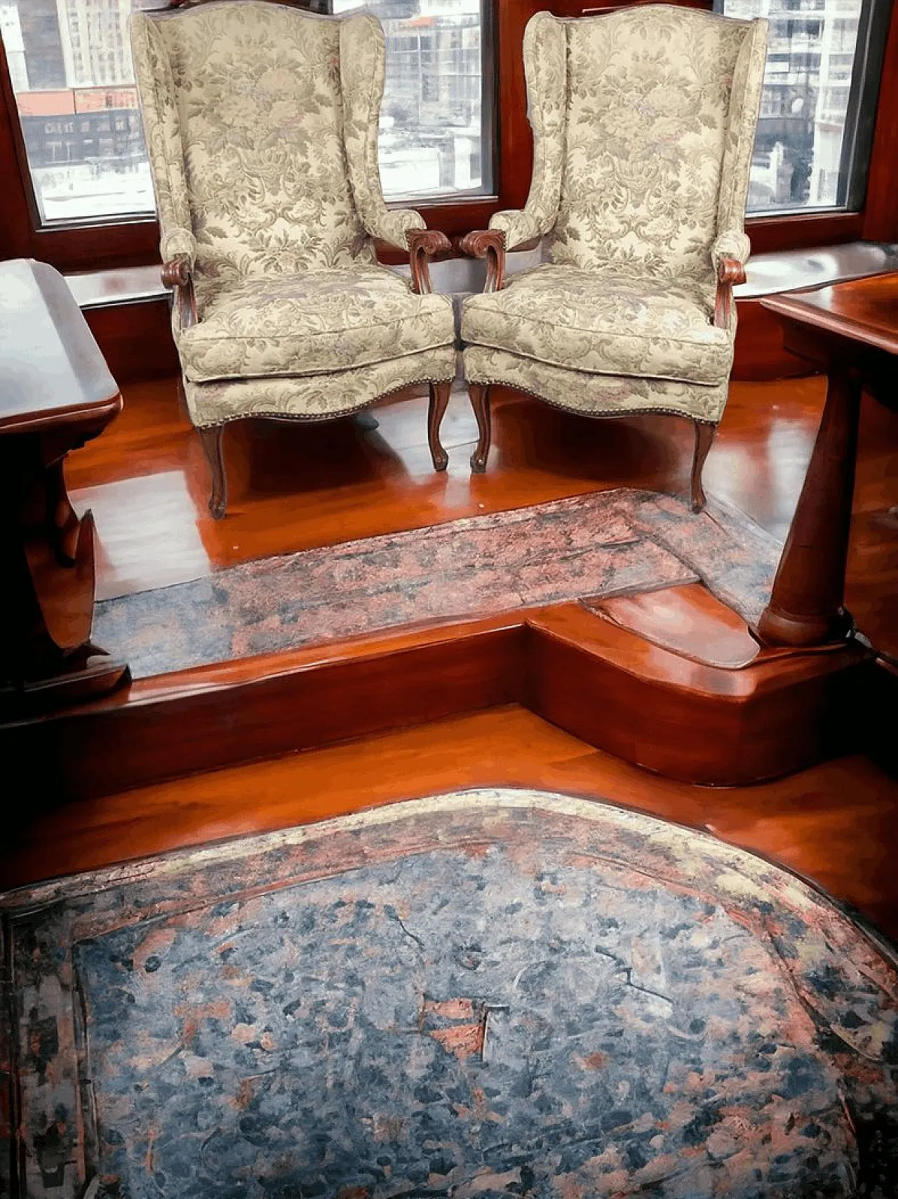 Coppia di poltrone bergere in tessuto floreale, metà '900 1