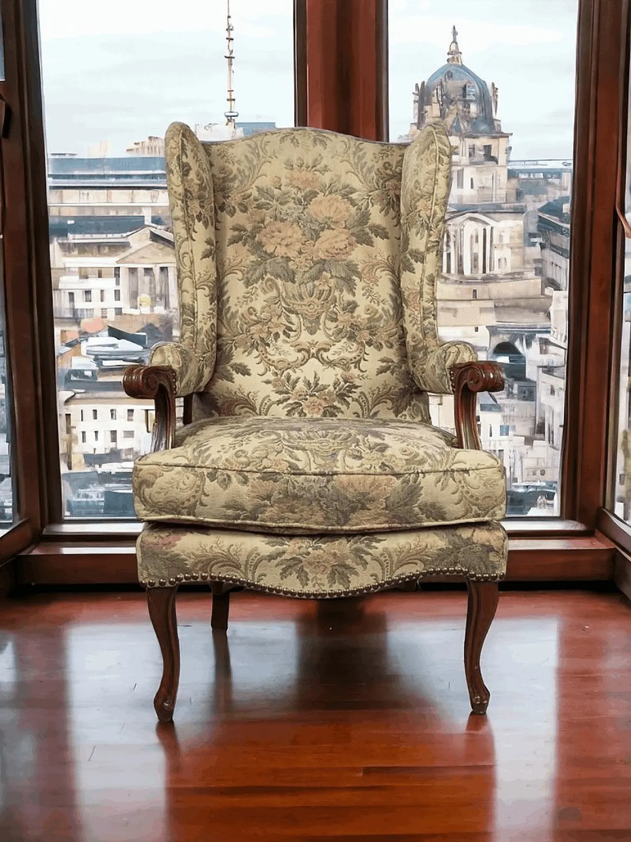 Coppia di poltrone bergere in tessuto floreale, metà '900 5