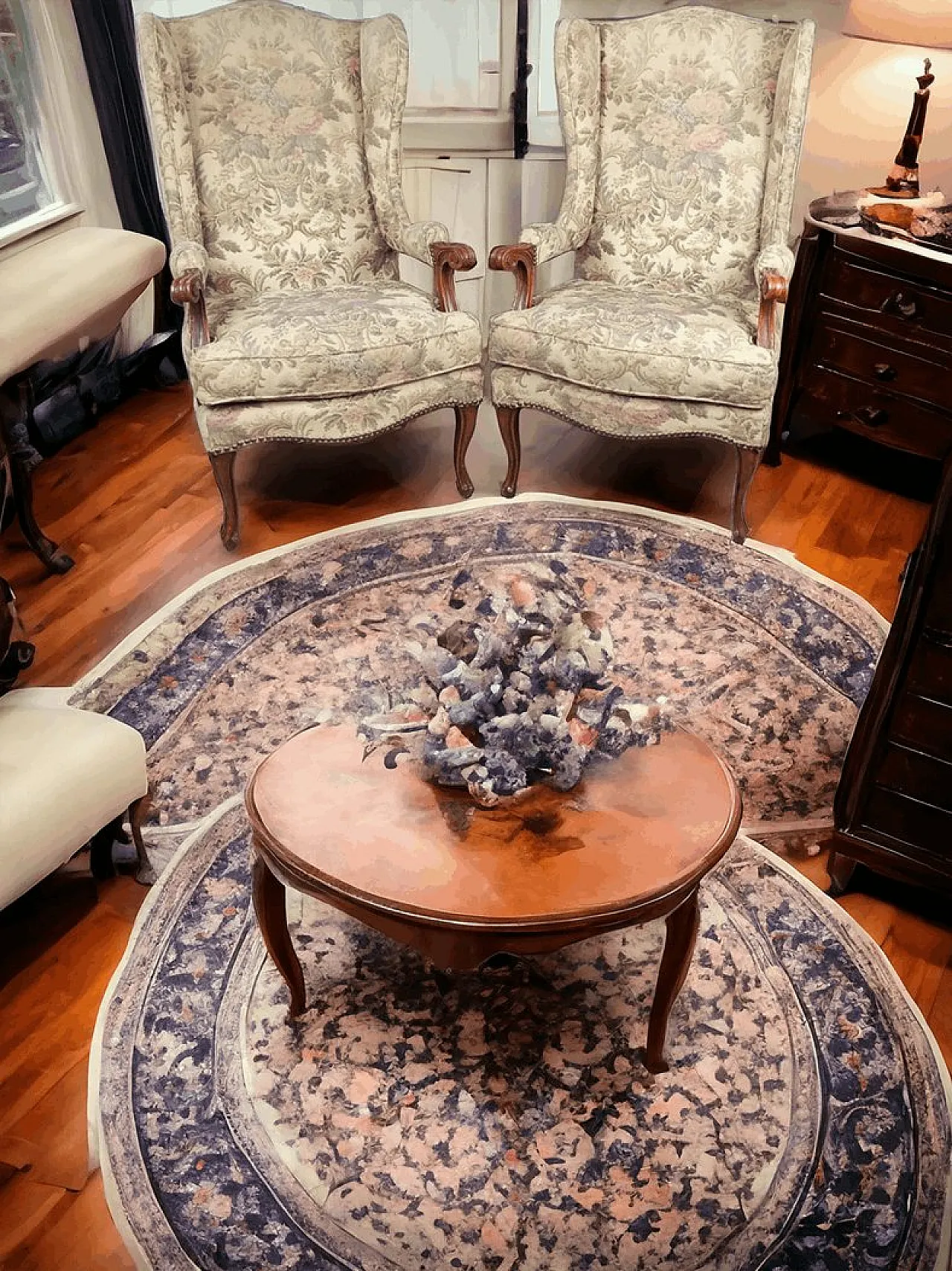 Coppia di poltrone bergere in tessuto floreale, metà '900 7