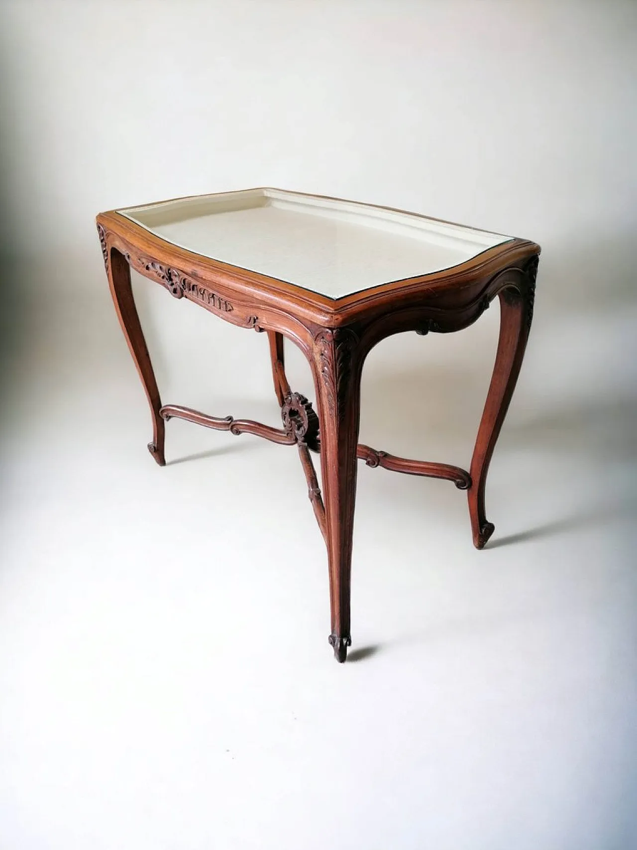 Carved Walnut Console with Glass Display Top, late 19th Century 4