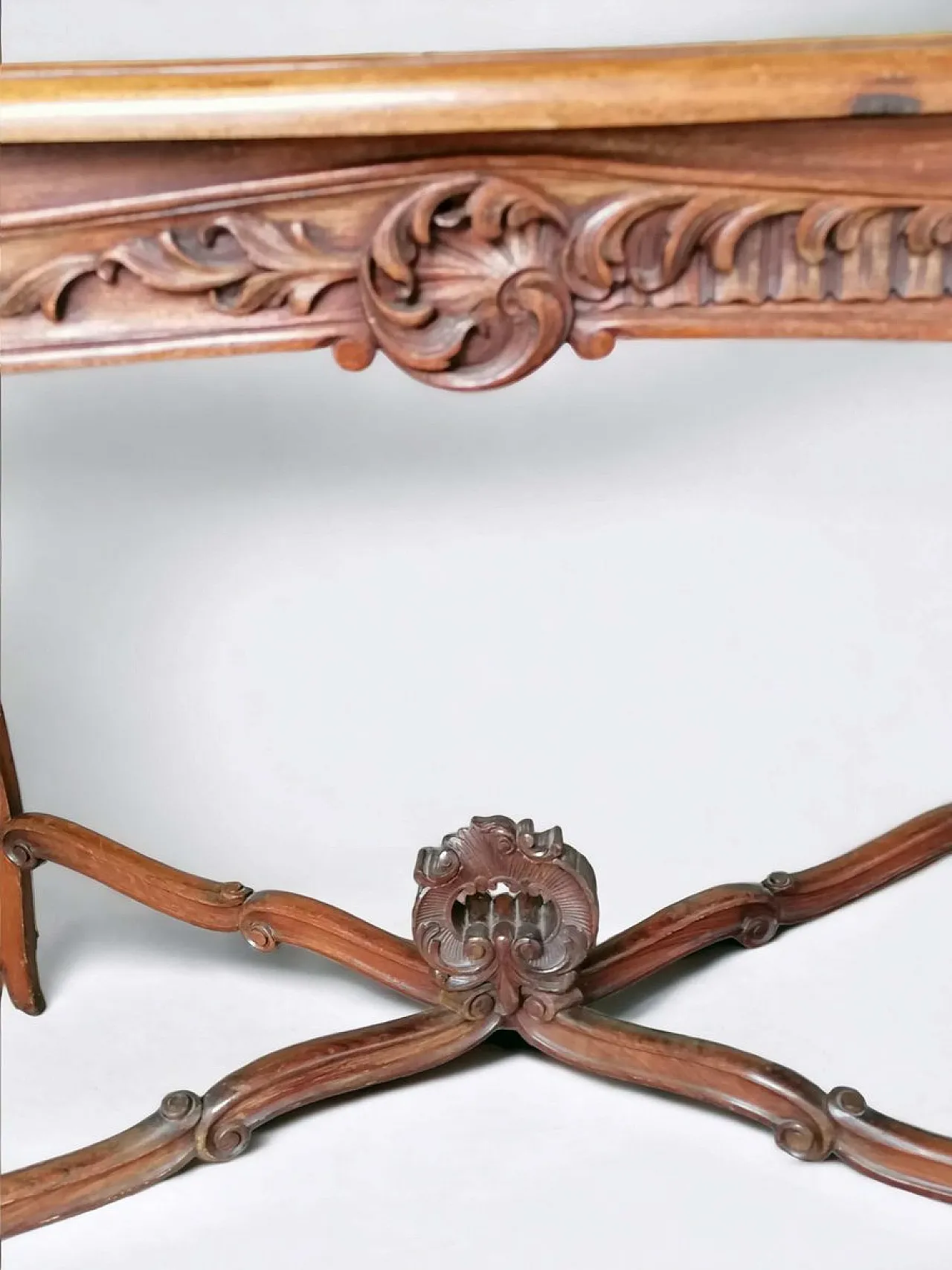 Carved Walnut Console with Glass Display Top, late 19th Century 5