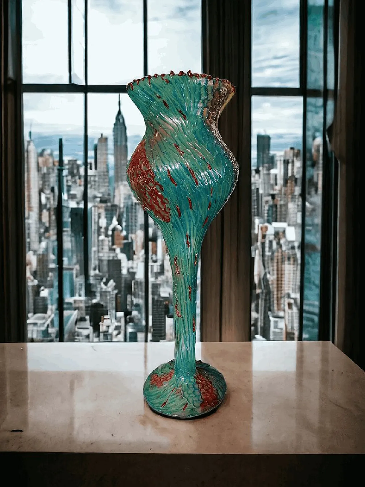 Vaso di Murano con decoro dipinto increspato di Bottega Veneziana, anni '50 1