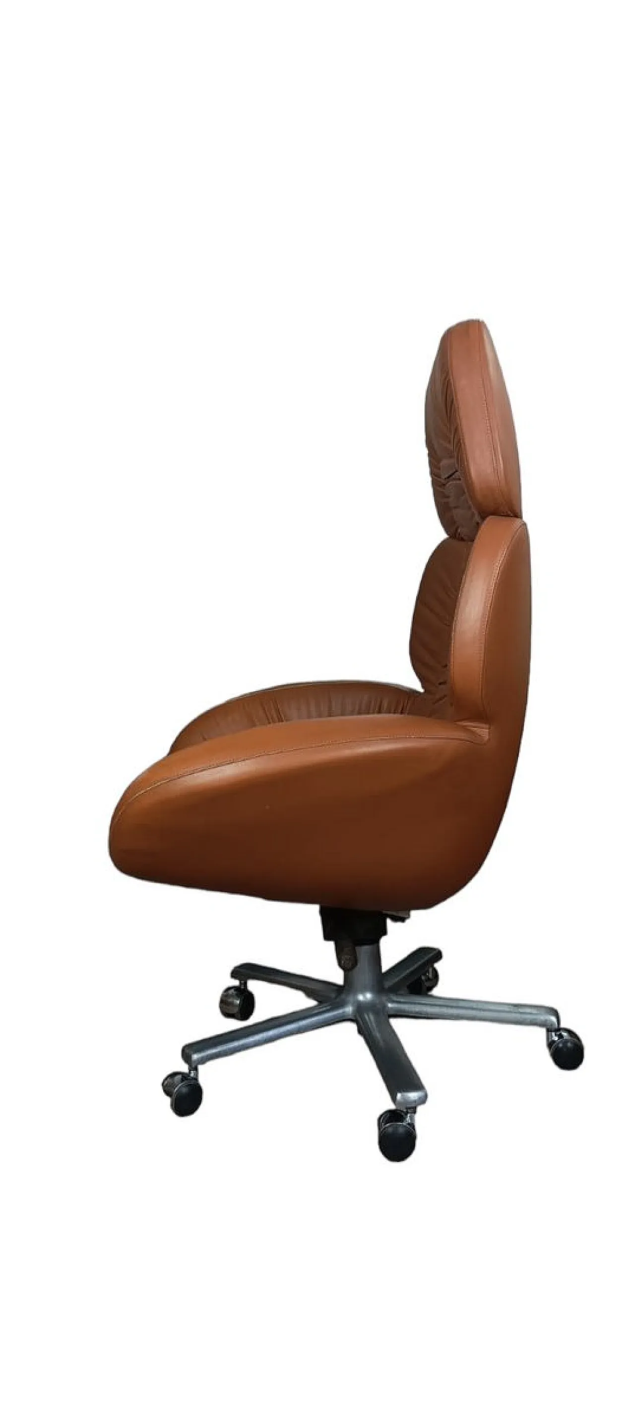 Sedia presidenziale girevole da scrivania in pelle, anni '70 4