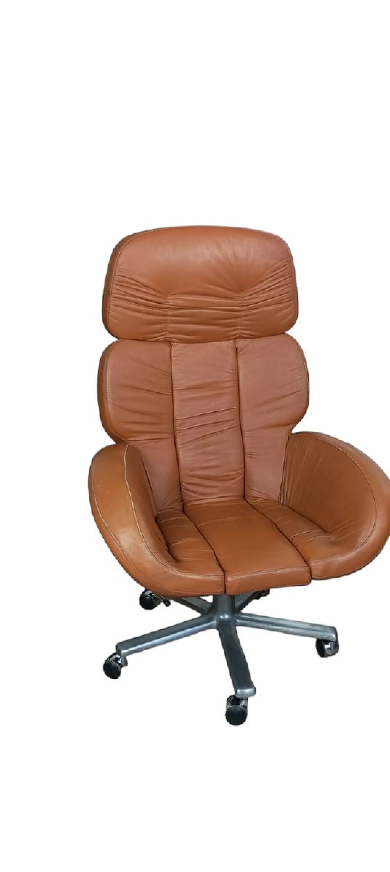 Sedia presidenziale girevole da scrivania in pelle, anni '70 5