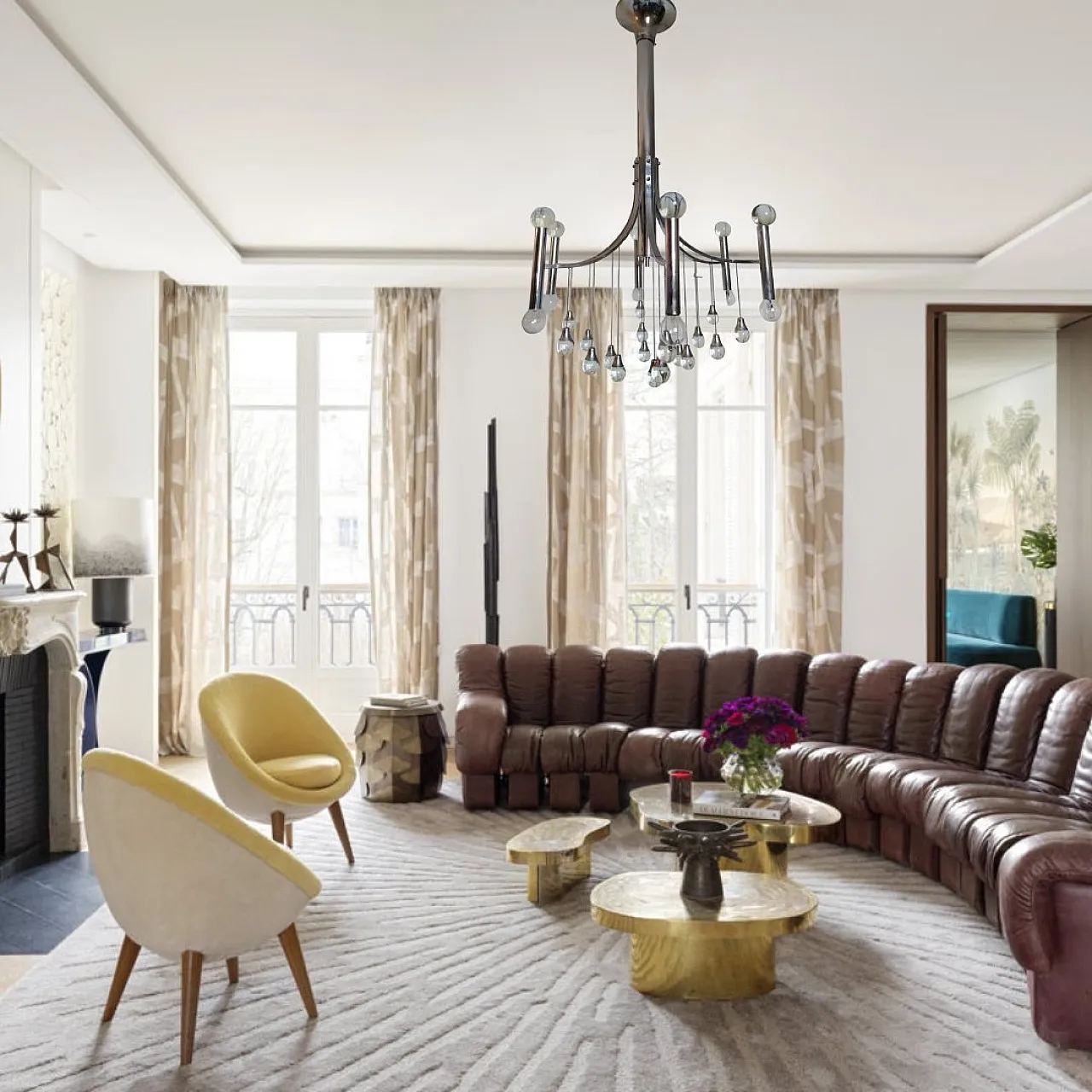 Lampadario in acciaio e cristallo stile Sciolari, anni '60 1