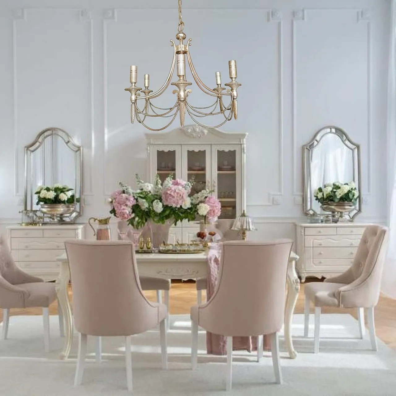 Lampadario a sei bracci placcato in argento, anni '40 1